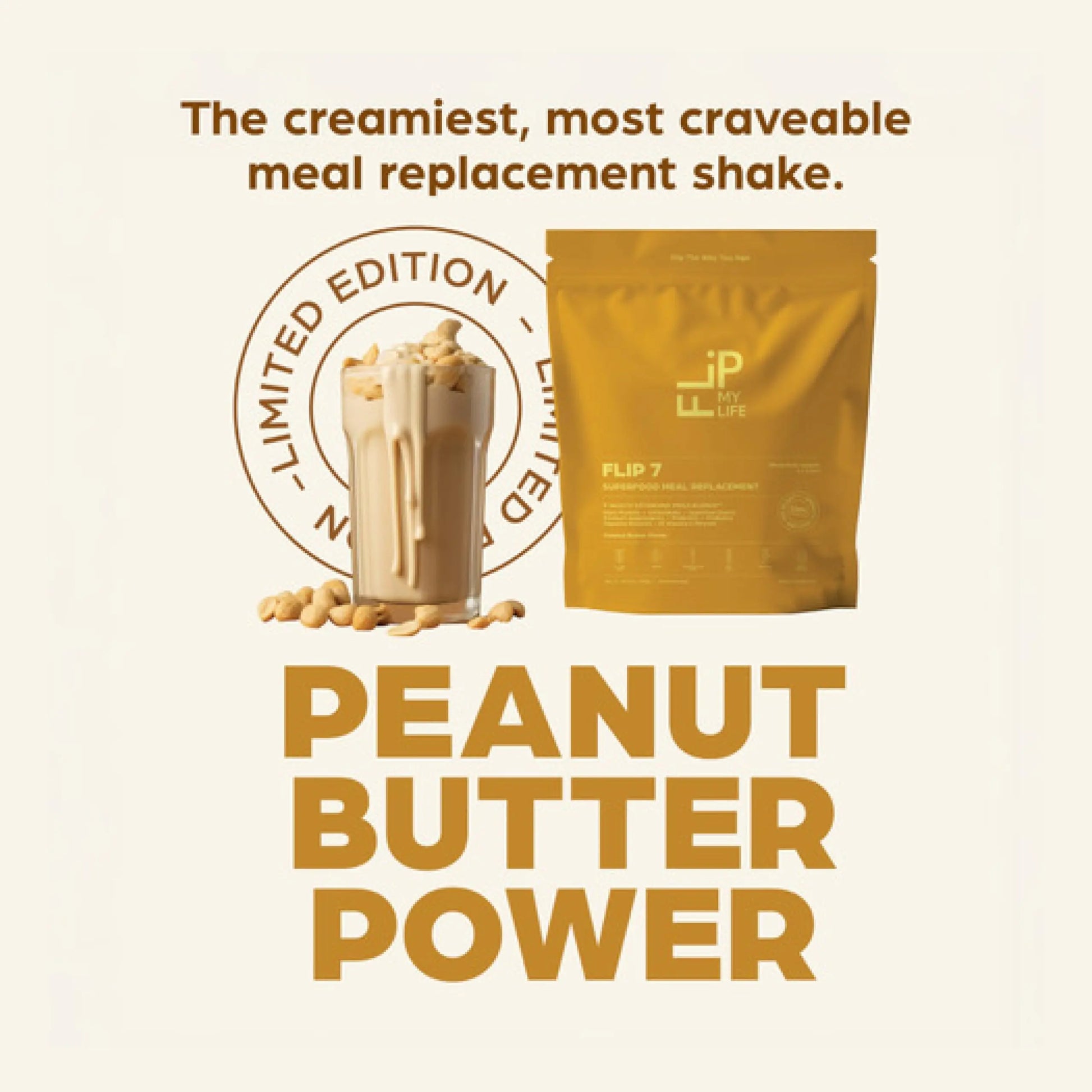 Flip My Life, Flip 7 Natural SuperFood, Plant-Based Protein, Complete Meal Replacement to Support Healthy Gut, 7 Mega Nutrient Rich Blends all in one to AGE BETTER - Peanut Butter Flip My Life uk supplements
