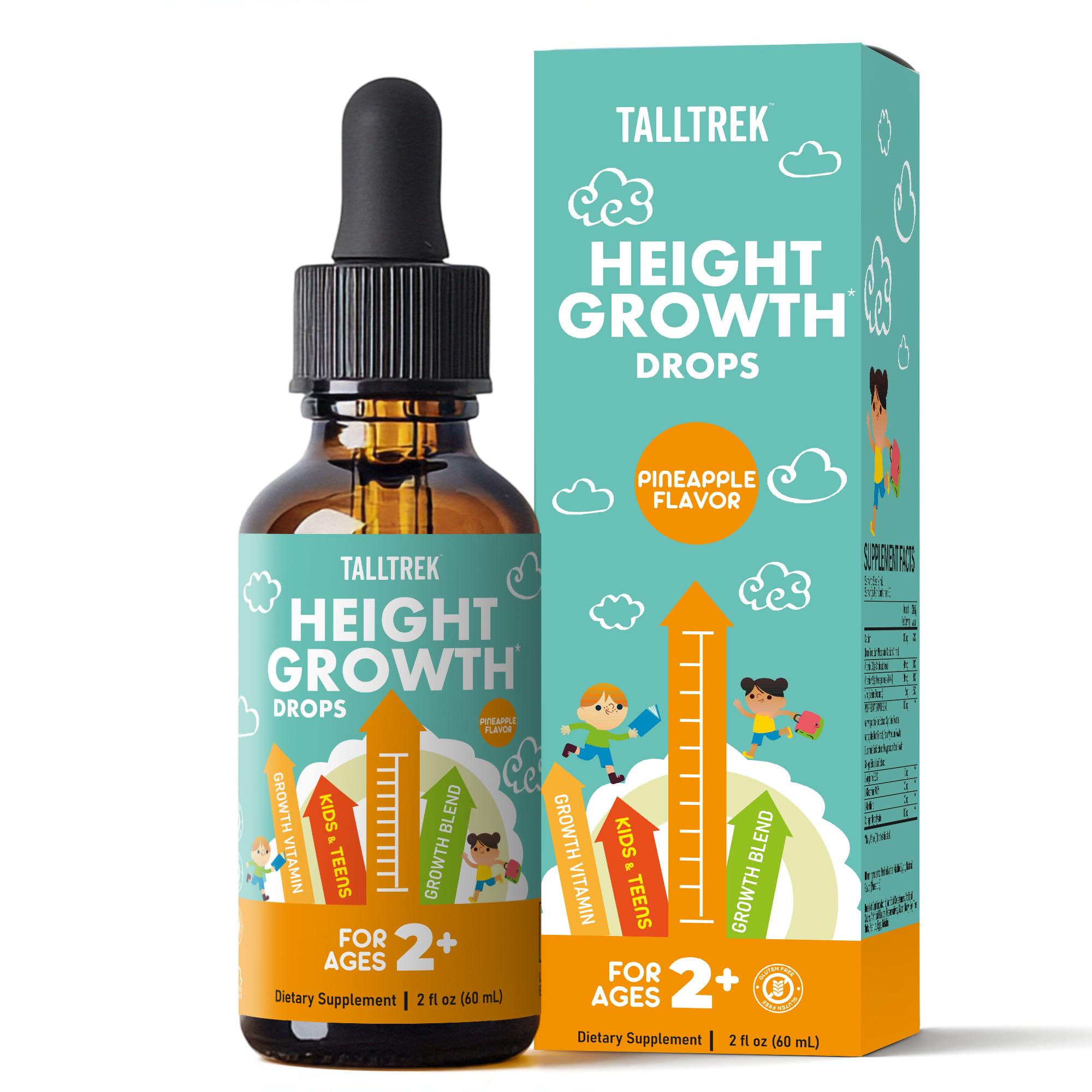 TallTrek Height Growth Supplement Drops for Kids - Teens Bone Growth Height Increase and Maximizer Immune Health Drops with Vitamins D3 K2 Zinc & Calcium - Gluten Free Vegan Pineapple Flavor TallTrek uk supplements