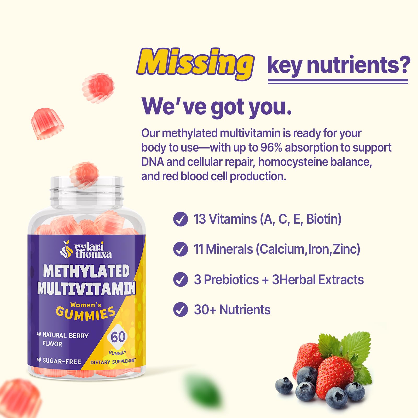 Vylarithonixa Methylated Multivitamin Gummies for Women – MTHFR Supplement Contains Methylfolate, Methylated B12, TMG & Vitamins A C E K – Energy, Immune & Skin Support Vylarithonixa uk supplements