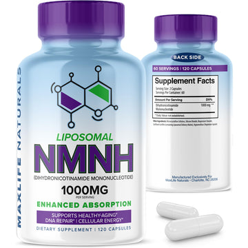 Liposomal NMNH 1000mg - 120 Capsules, Dihydronicotinamide Mononucleotide NAD+ Precursor - Ultra-Absorbable NAD Plus Complex, Liposomal NMN Supplements Capsules for Aging Support & Cellular Energy MAXLIFE NATURALS uk supplements