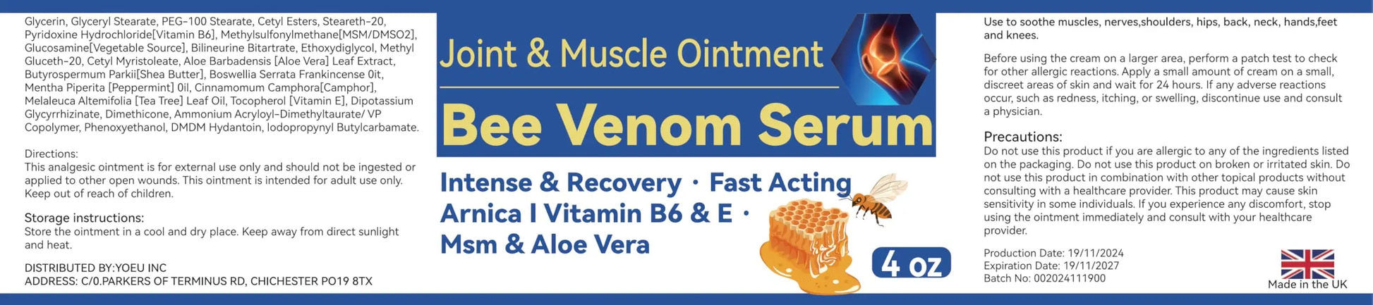 Cedonivor Bee Venom Joint and Bone Cream, Bee Venom Joint Relief Cream Joint Care for Knee, Neck, Back, Hands, Feet Moisturizer Cedonivor uk supplements