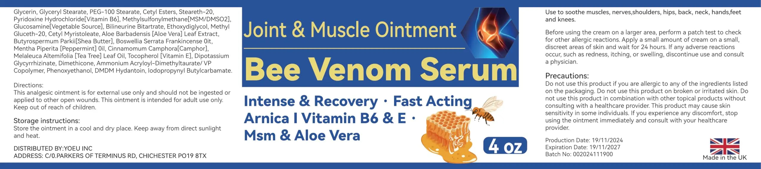 Cedonivor Bee Venom Joint and Bone Cream, Bee Venom Joint Relief Cream Joint Care for Knee, Neck, Back, Hands, Feet Moisturizer Cedonivor uk supplements