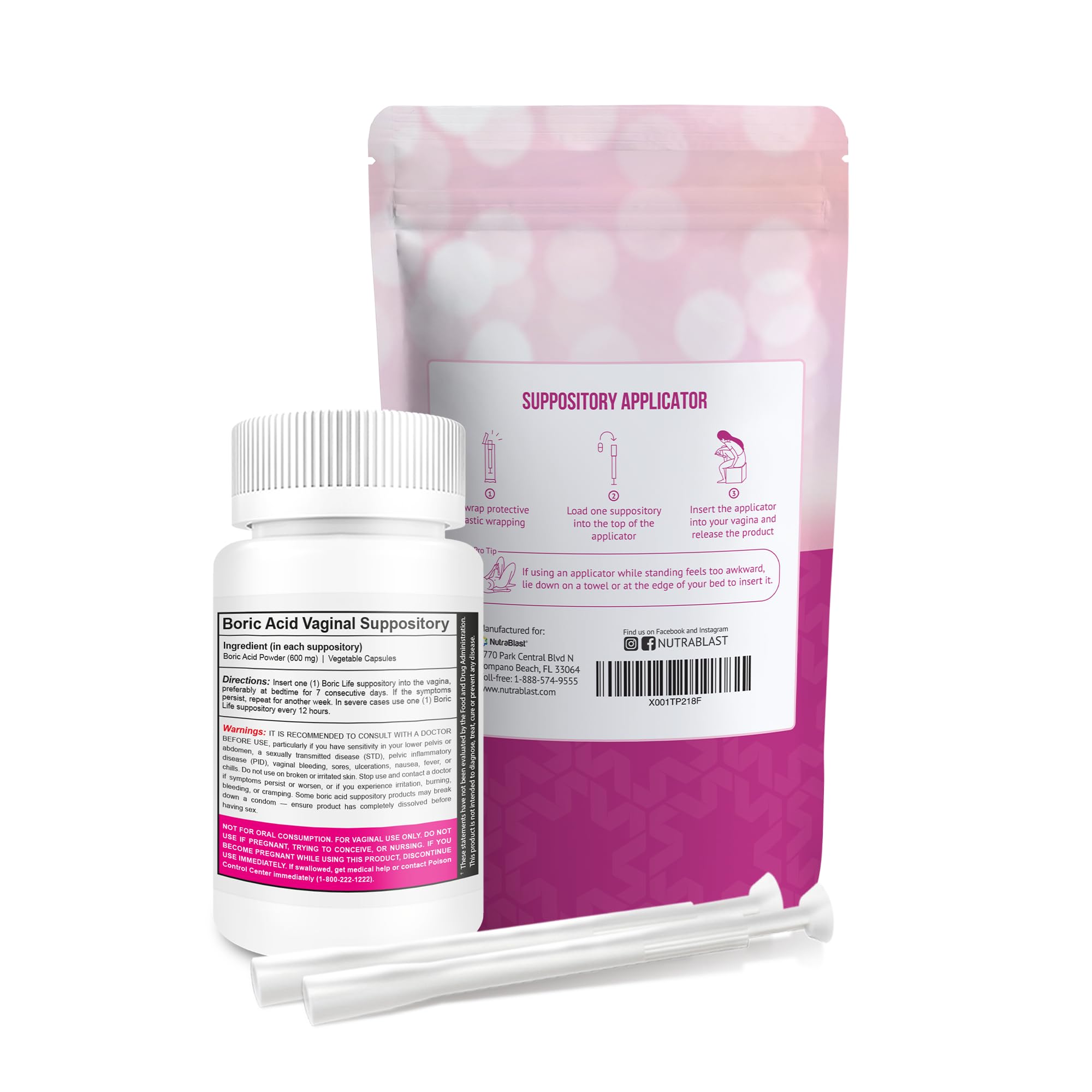 NutraBlast Boric Acid Suppositories 600mg Bundle with Applicator, 30 Suppositories & 15 Applicators - Feminine Care - Made in USA NutraBlast uk supplements