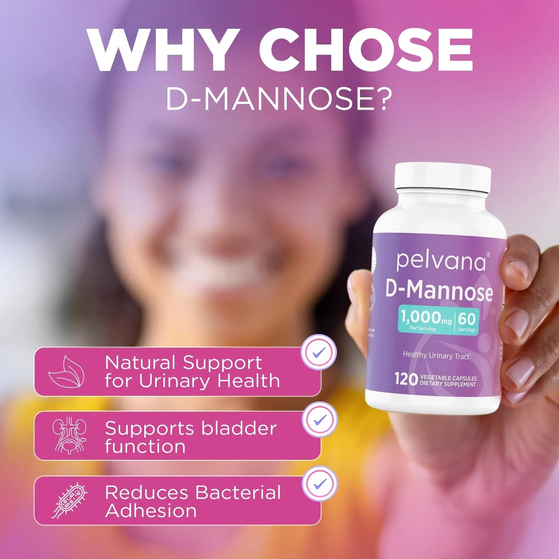 Pelvana D-Mannose 120 Capsules (500mg Each) – 1000mg per Serving – Assists & Maintains Healthy Urinary Tract, Flushes Impurities, Pure Ingredients, Gluten-Free – Third-Party Lab Tested, Made in USA Pelvana uk supplements