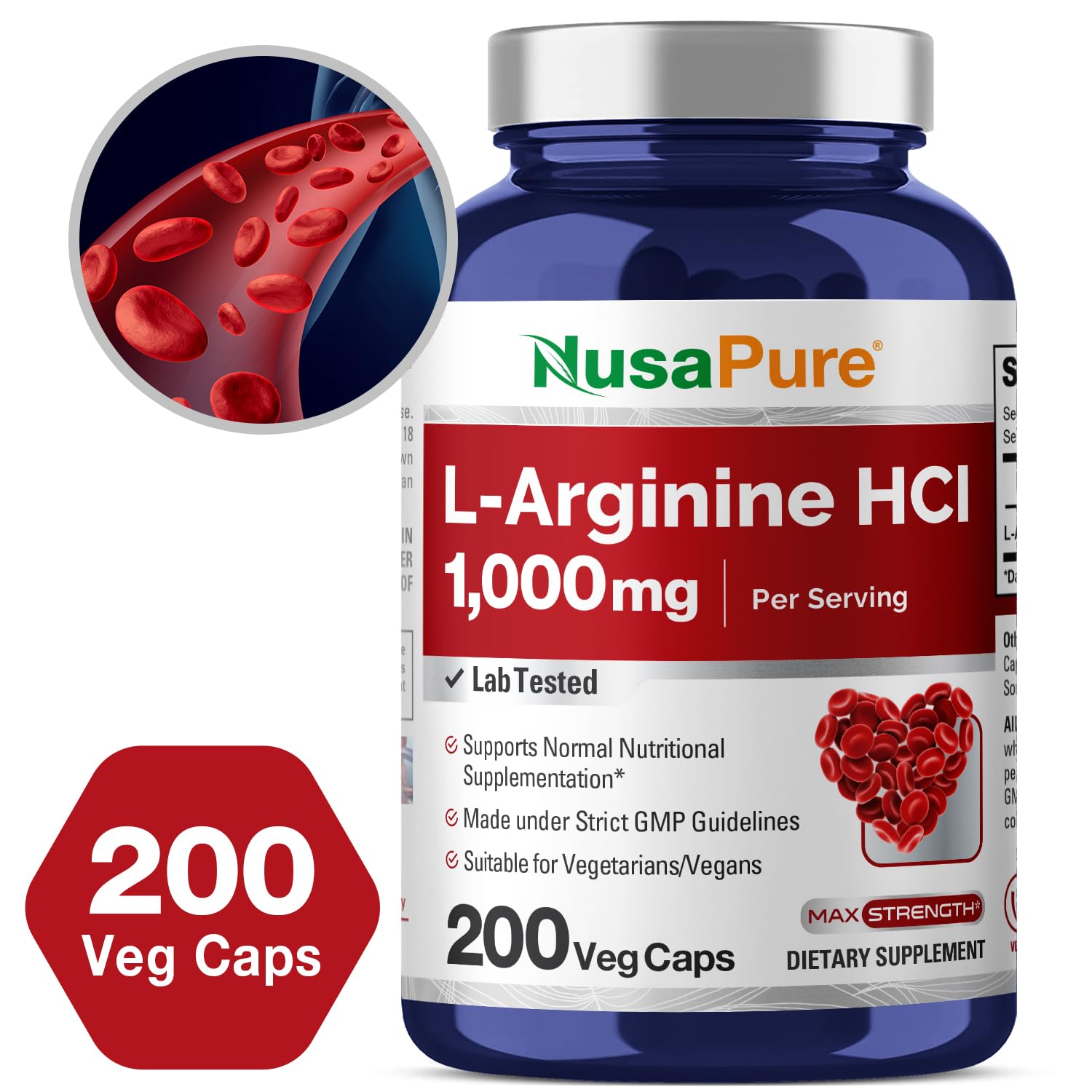 NusaPure L-Arginine 1000 mg 200 Veggie Capsules (Non-GMO, Vegetarian, Vegan) NusaPure uk supplements