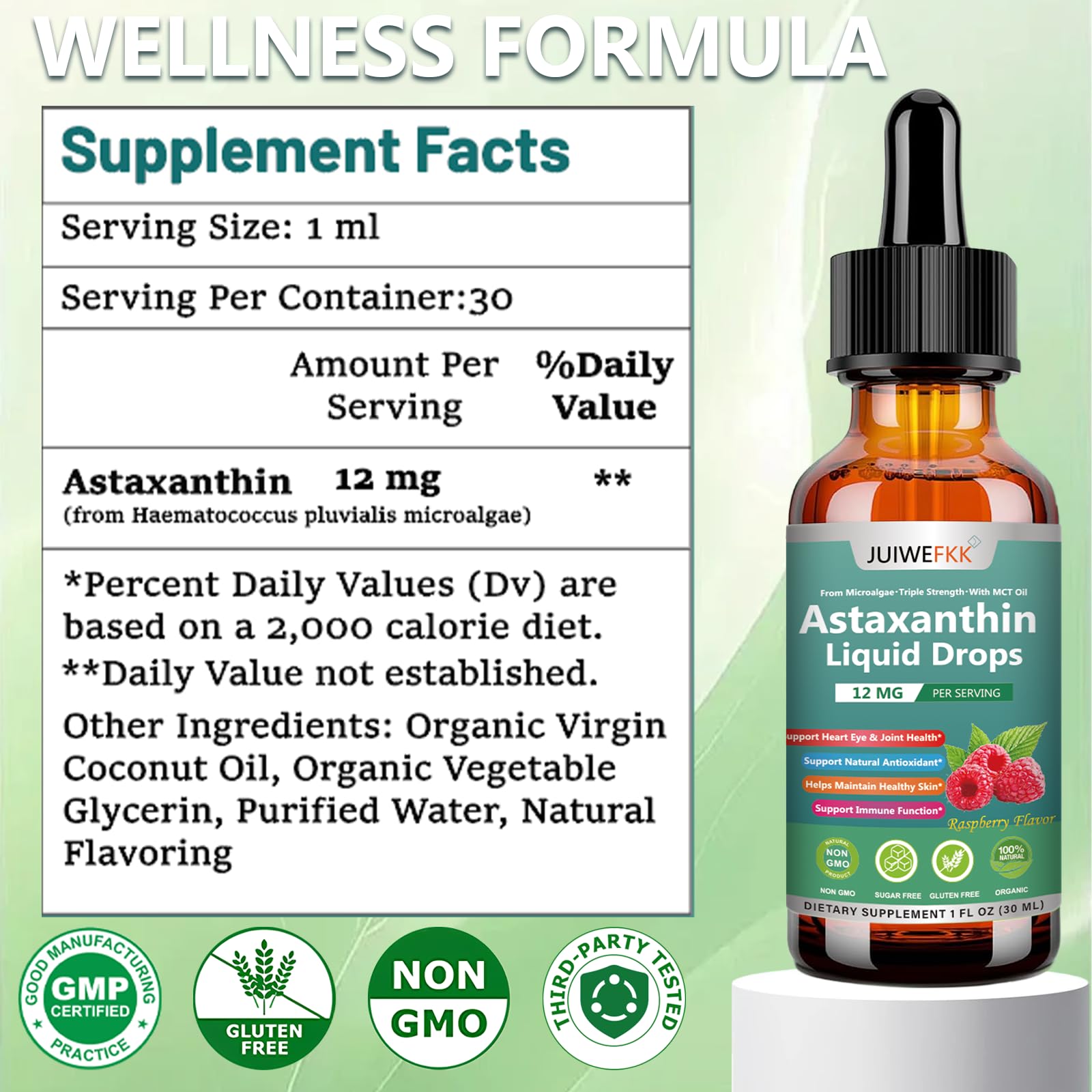 JUIWEFKK Astaxanthin Supplement 12mg Liquid Drops, Premium Natural Astaxanthin Antioxidant from Fresh Microalgae Source w. Mct Oi for Eye Immune Joint Skin Health, Liquid Formula for Max Absorption JUIWEFKK uk supplements