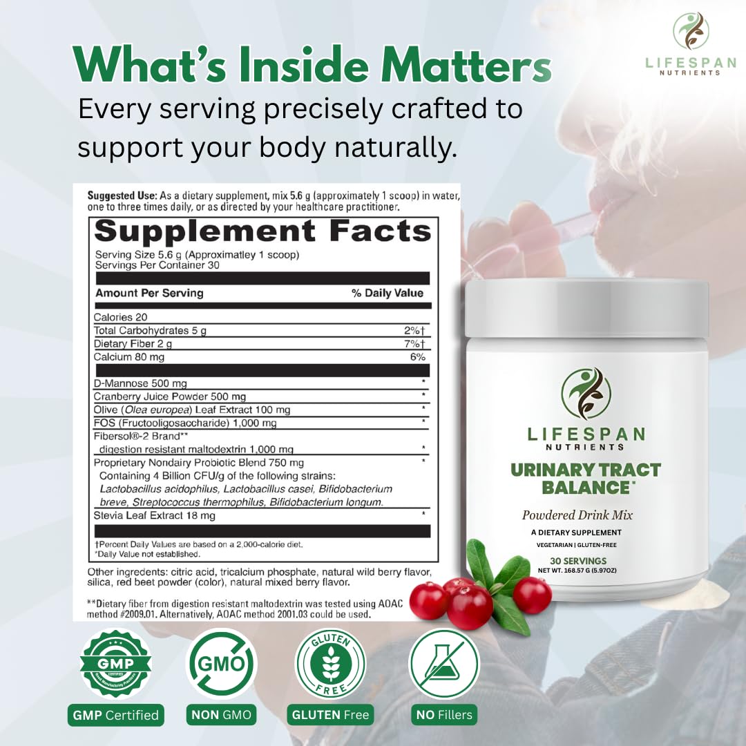 LifeSpan Nutrients D Mannose with Cranberry and Probiotics Powder Supports Urinary Tract and Bladder Health Easy Mix Drink Vegan Gluten Free 30 Servings LifeSpan Nutrients uk supplements