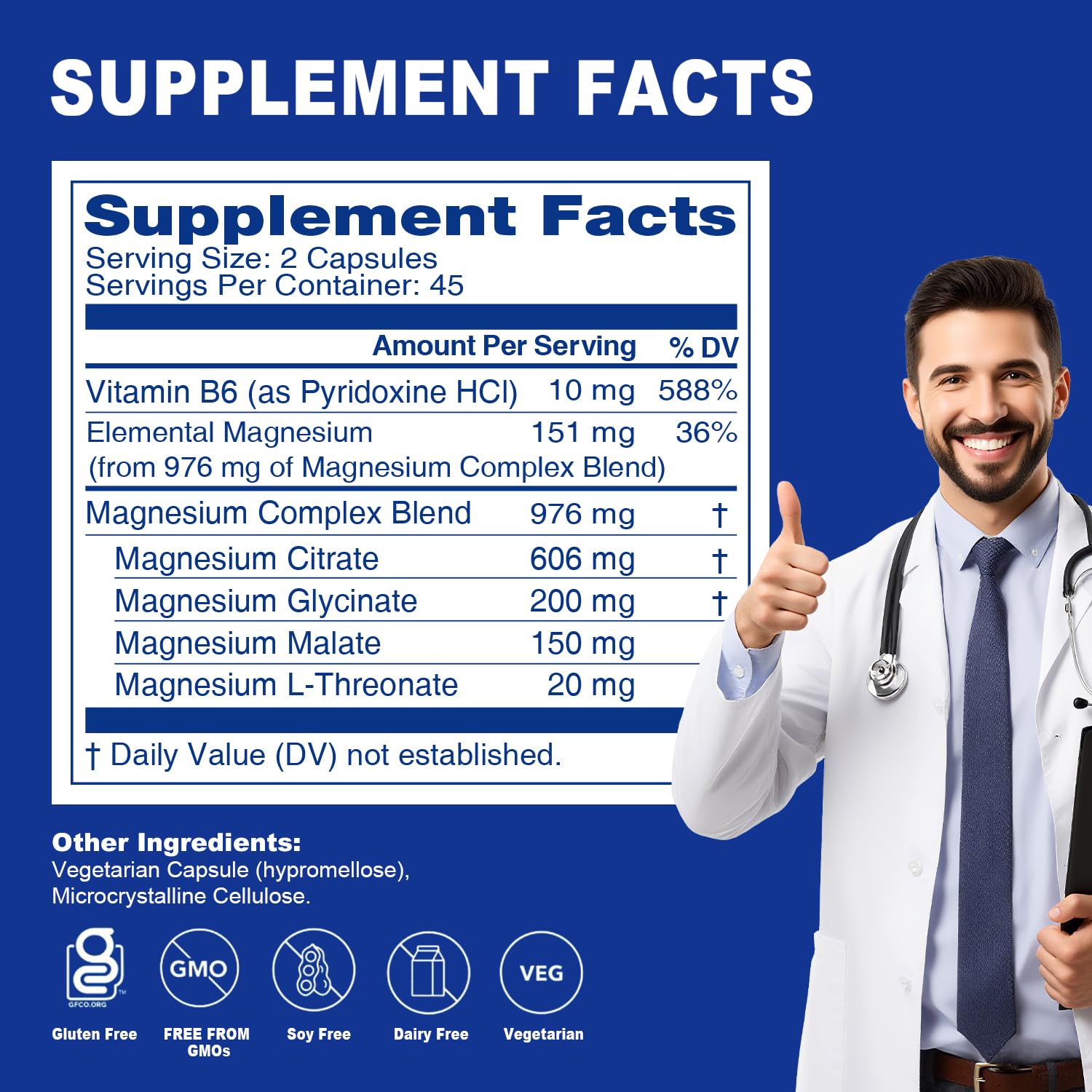 Magnesium Complex Capsule 5 in 1 Magnesium Supplement from Magnesium Glycinate, Citrate, Malate, L-Threonate & Vitamin B6, High Absorption Magnesium Supplement, Non-GMO, Vegan Sound Health Plus uk supplements