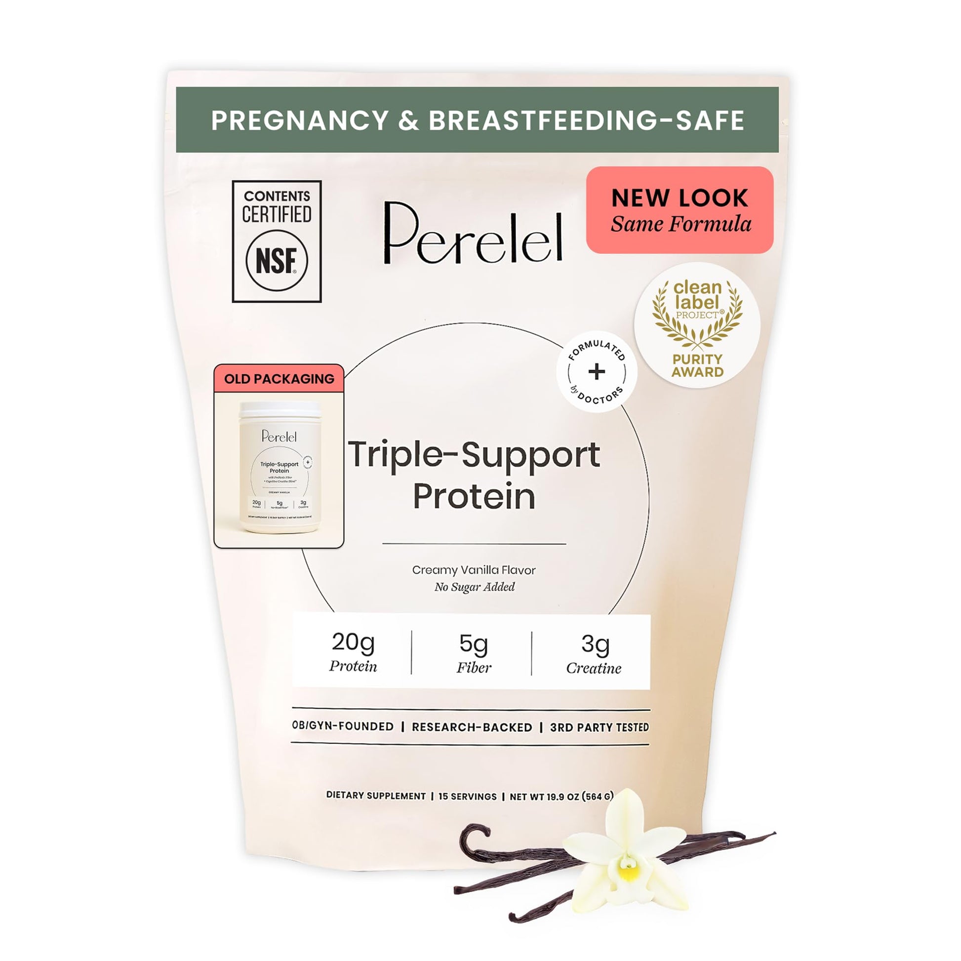Perelel Triple-Support Plant Based Protein Powder, Creamy Vanilla, 20g Vegan Protein Powder, 3g Creatine Monohydrate, & 5g Prebiotic Fiber per Serving, Dairy Free, Perelel uk supplements
