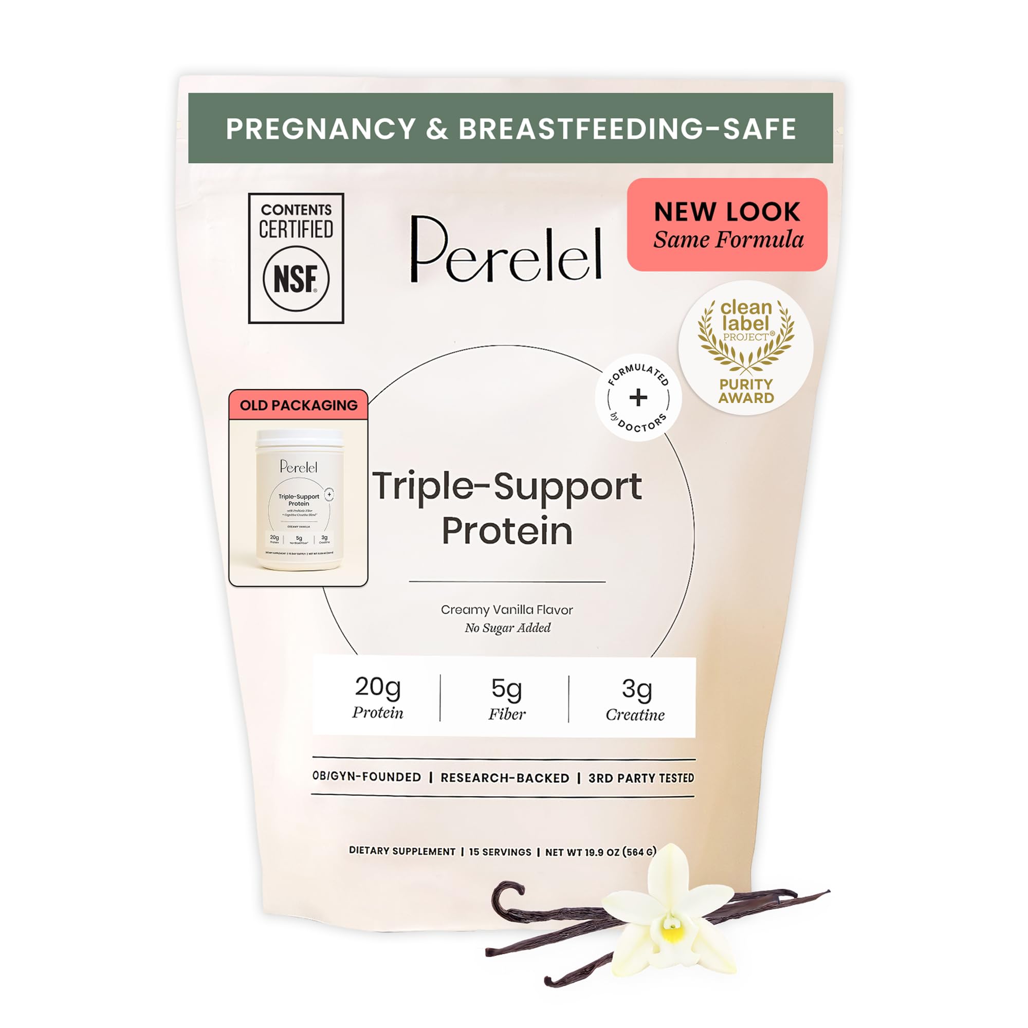 Perelel Triple-Support Plant Based Protein Powder, Creamy Vanilla, 20g Vegan Protein Powder, 3g Creatine Monohydrate, & 5g Prebiotic Fiber per Serving, Dairy Free, Perelel uk supplements