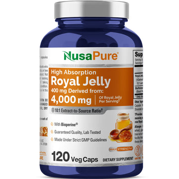 NusaPure Royal Jelly 10:1 Extract, 400 mg Equivalent to 4000mg - 120 Veggie Capsules (Non-GMO, Dairy Free, Dietary Supplement) NusaPure uk supplements
