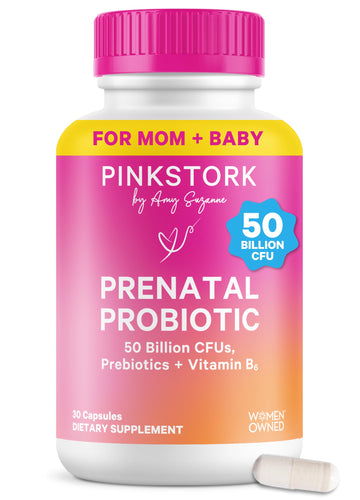 Pink Stork Prenatal Probiotic for Women with 50 Billion CFU | Vitamin B6 & Prebiotics | Pregnancy Probiotics for Morning Sickness | Digestive, Immune, & Gut Health | Vegan & Gluten-Free | 30 Capsules Pink Stork uk supplements