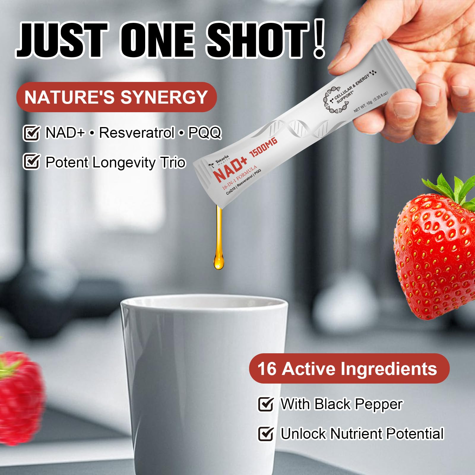 Totaria NAD Liquid Supplement 1500mg for Men & Women, Extra Strength NAD+, Resveratrol, PQQ, CoQ10, 16-in-1 Formula with Nicotinamide Riboside for Anti Aging, Energy, Immune, Focus (30 Packets) Totaria uk supplements