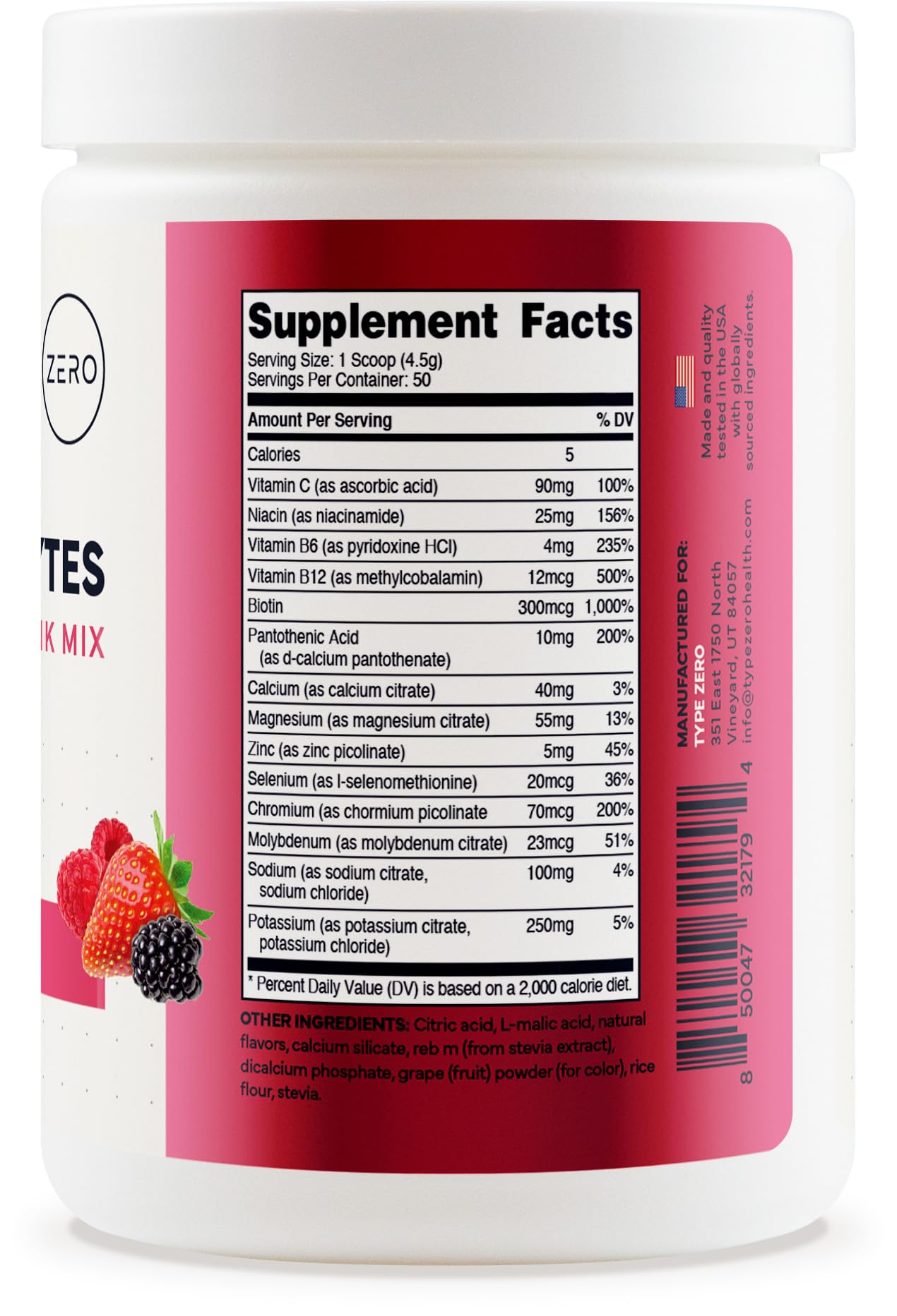 Type Zero Clean Electrolytes Hydration Powder Drink Mix + 14 Essential Vitamins & Minerals - Sugar Free, Zero Artificial Ingredients - Mixed Berry Flavor, 50 Servings Type Zero uk supplements