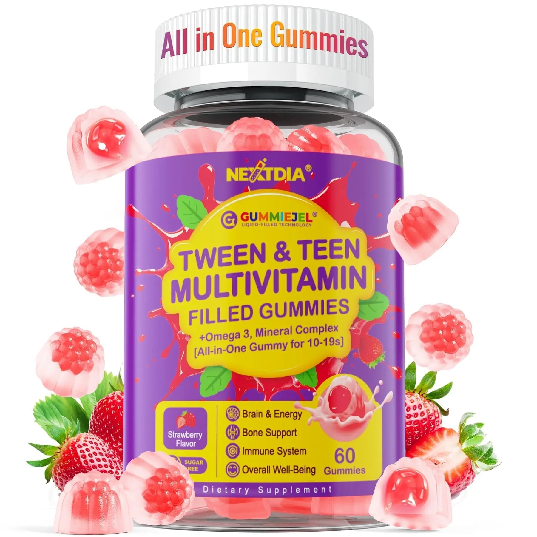 Nextdia Multivitamin Filled Gummies for Teen Boys Girls 12-17, 18, 19, Kids 10+ Multivitamin with Omega 3, Calcium + Magnesium + Zinc, Multi-Minerals Nextdia uk supplements