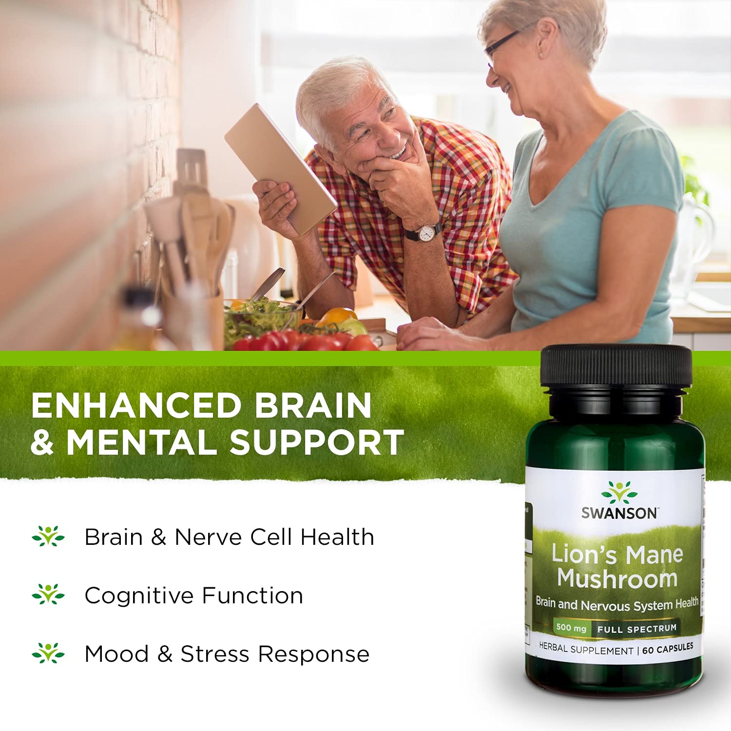 Swanson Lion's Mane Mushroom Capsules - 500 mg Each, 60 Capsules - Swanson uk supplements