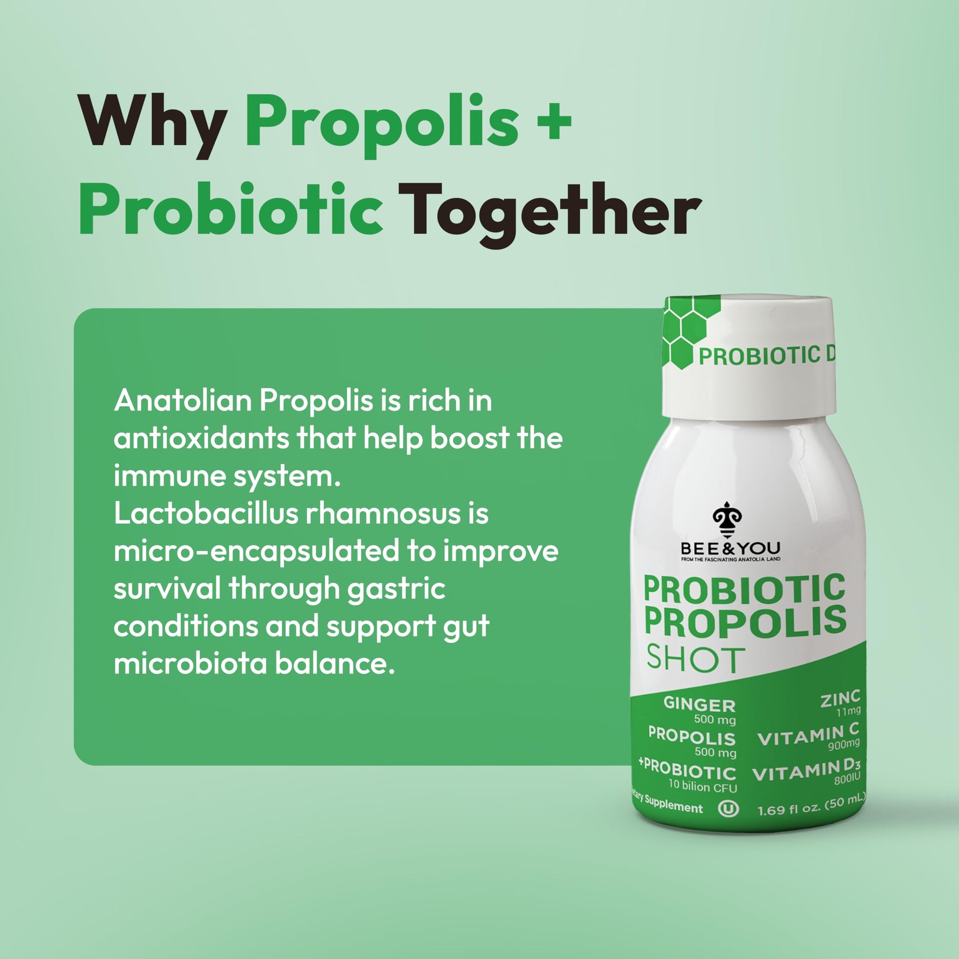 Bee and You Propolis Immune Shot, Probiotic, Vitamin C, Vitamin D3, Zinc, Ginger, Immune Support, Gut Health, Digestive Health, Bioactive 1.69 Fl. oz, 12 Pack BEE & YOU uk supplements