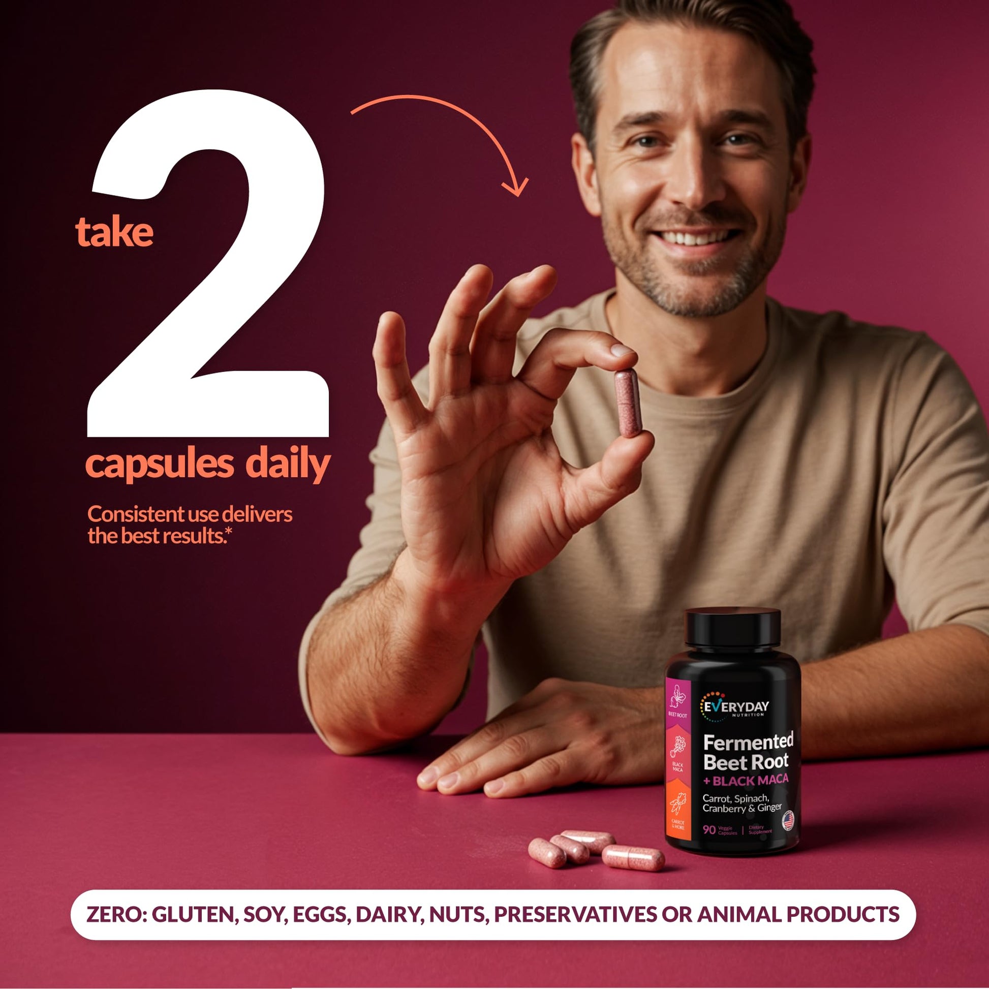 EVERYDAY NUTRITION Organic Fermented Beet Root & Black Maca Capsules with Carrot, Spinach, Cranberry & Ginger | Superfood for Energy, Stamina & Wellness | 90 Veggie Capsules | Made in USA EVERYDAY NUTRITION uk supplements