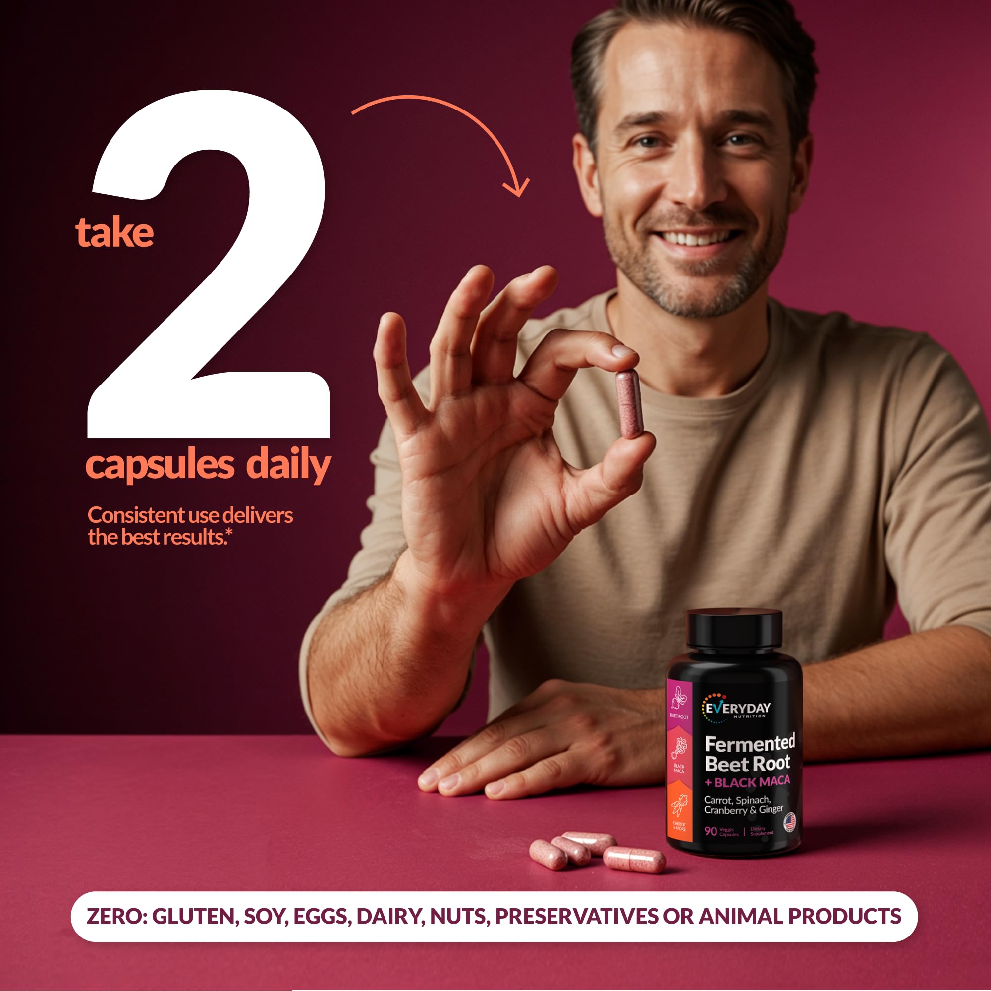 EVERYDAY NUTRITION Organic Fermented Beet Root & Black Maca Capsules with Carrot, Spinach, Cranberry & Ginger | Superfood for Energy, Stamina & Wellness | 90 Veggie Capsules | Made in USA EVERYDAY NUTRITION uk supplements