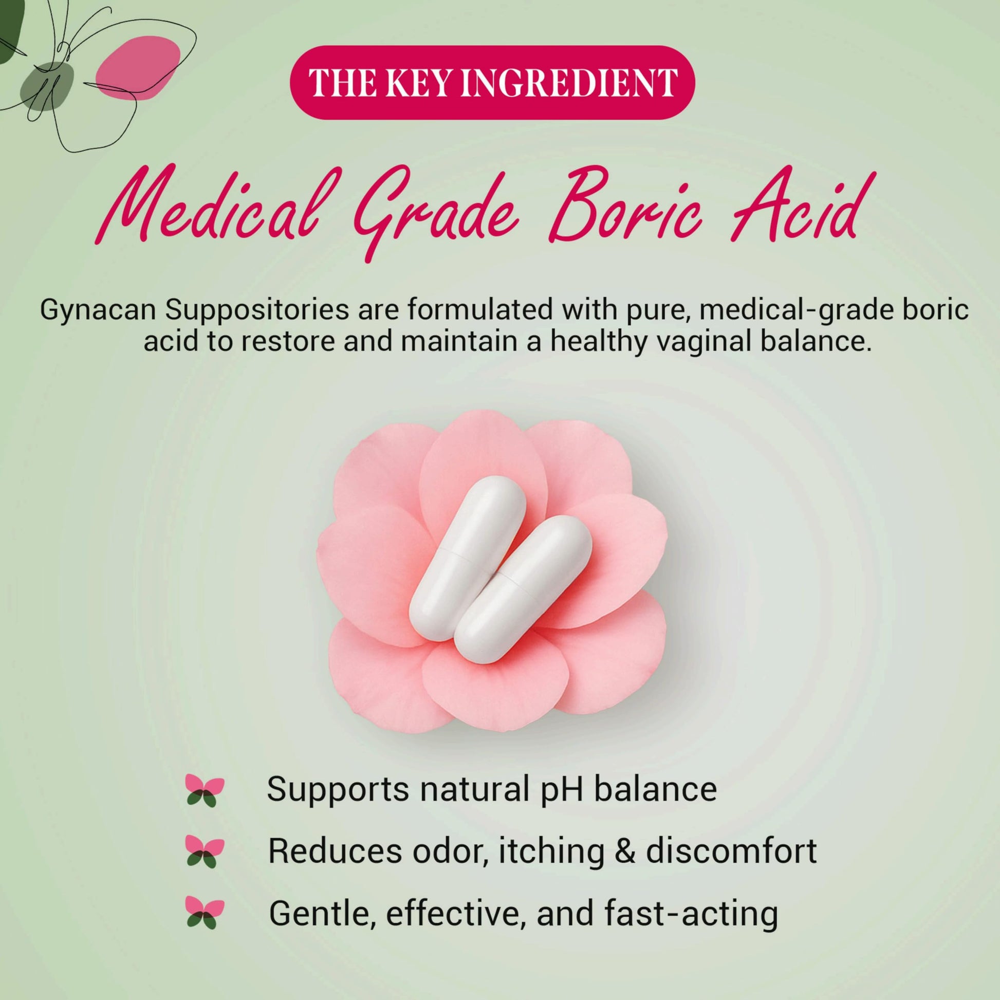 Gynacan Boric Acid Suppositories for Women - pH Balance Vaginal Treatment for Women Odor Prevention, Pure Formula, No-Mess Applicator, Gentle & Effective Gynacan uk supplements