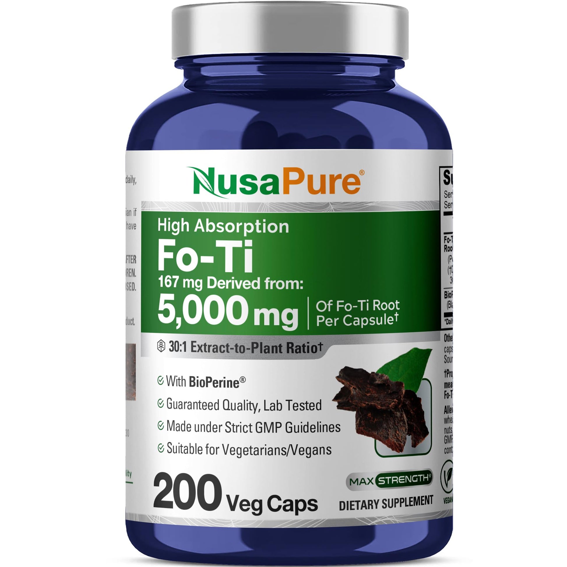 NusaPure Fo-Ti 30:1 Extract, 167 mg Equivalent to 5000mg per Veg Caps, 200 Count, Non-GMO, Vegan, Bioperine NusaPure uk supplements