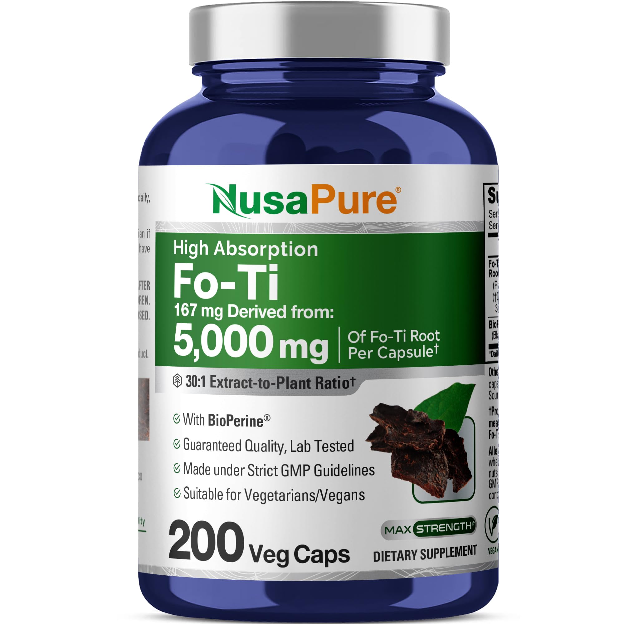 NusaPure Fo-Ti 30:1 Extract, 167 mg Equivalent to 5000mg per Veg Caps, 200 Count, Non-GMO, Vegan, Bioperine NusaPure uk supplements