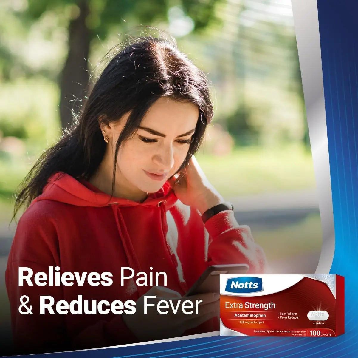 NOTTS Extra Strength 500 mg Caplets with Acetaminophen, Pain Reliever and Fever Reducer for Headache, Backache and Toothache, 100 Count NOTTS uk supplements