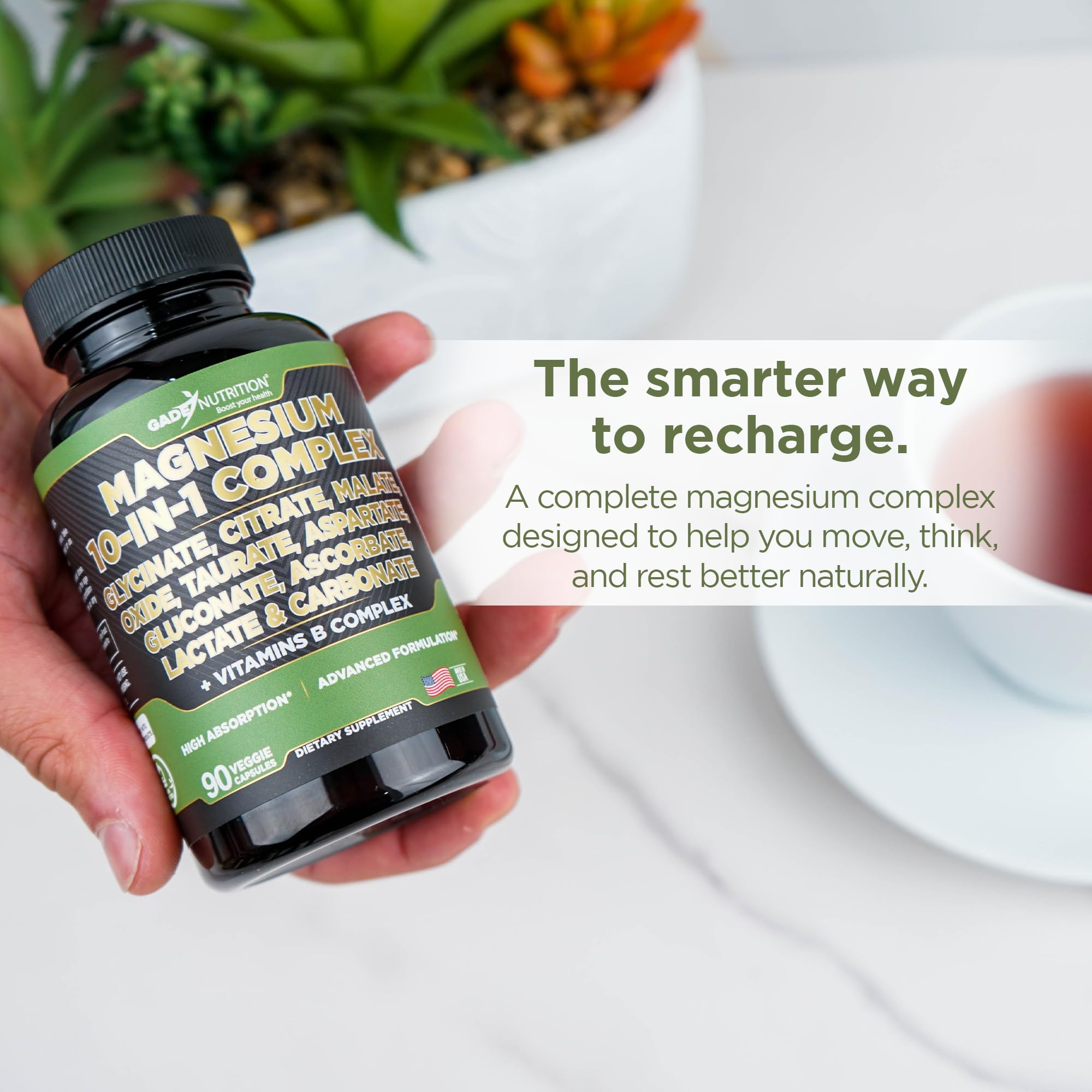 Gade Nutrition Magnesium Complex 10 in 1 - Glycinate, Citrate, Malate, Oxide, Taurate, Aspartate, Gluconate Ascorbate Lactate Carbonate Zinc Copper Manganese & Vitamins 90 Count GADE NUTRITION BOOST YOUR HEALTH uk supplements