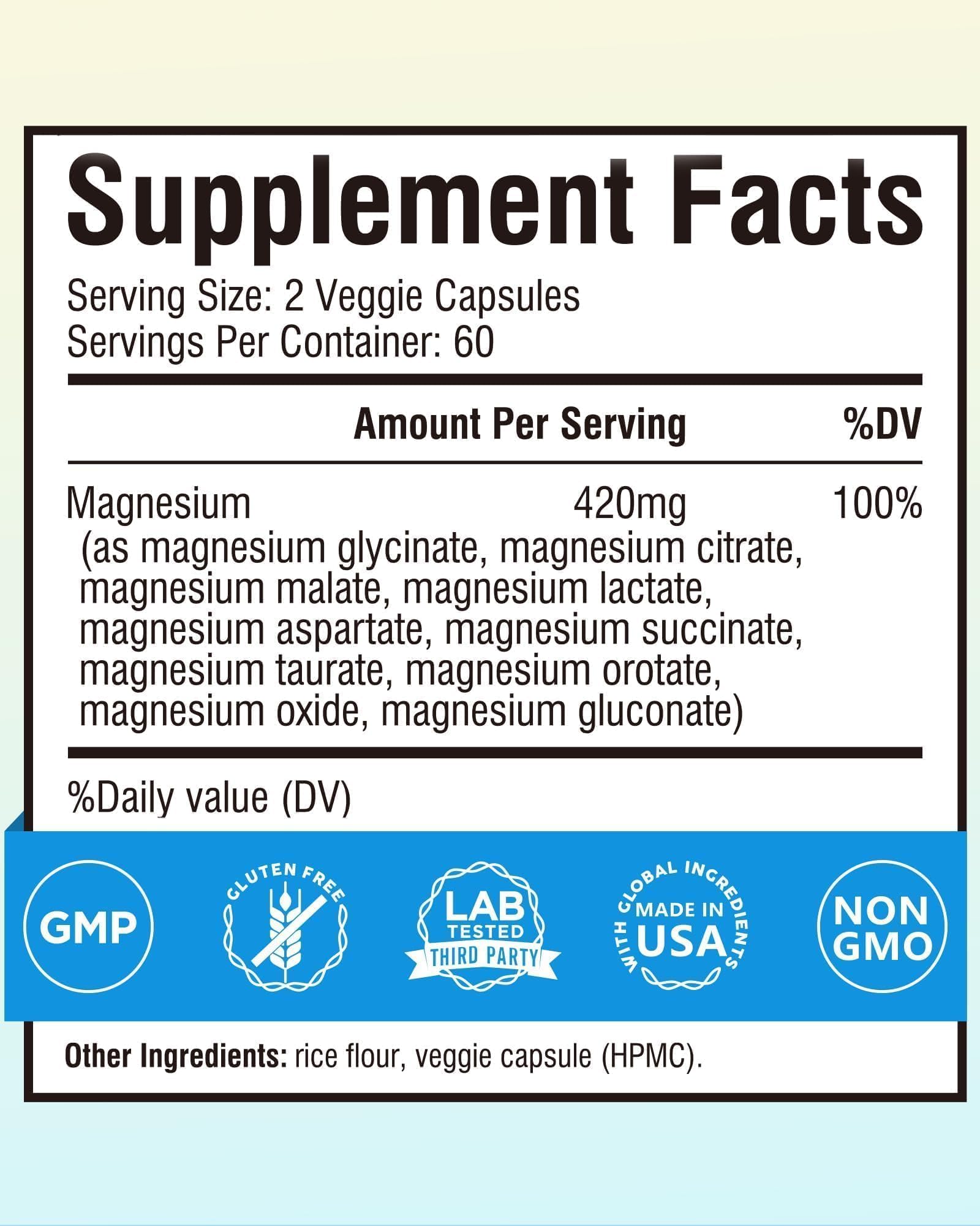 Terranics Magnesium Complex Supplement 420mg, 10-in-1 Full-Spectrum Formula, Glycinate, Citrate, Malate & More, Max Absorption, Bone and Heart Support, 120 Veggie Caps Terranics uk supplements