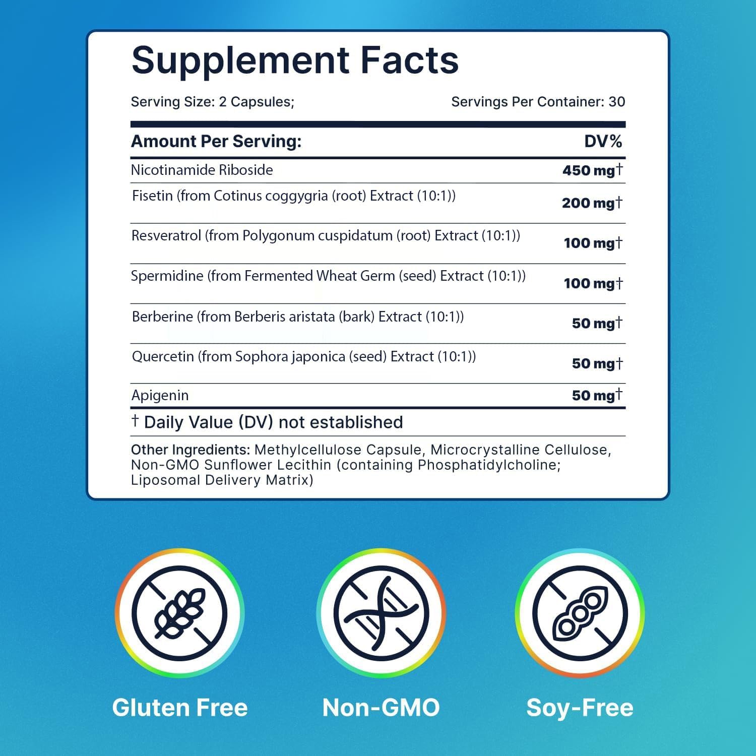 AdvantageNutra Liposomal Nicotinamide Riboside NR Supplement Resveratrol NAD : Nicotinamide 500mg w/Fisetin, Resveratrol Powder Spermidine Berberine NAD Resveratrol Supplement 500 mg - 60 caps 1 Pack AdvantageNutra uk supplements
