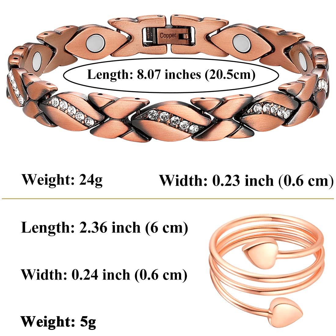 Vicmag Copper Bracelet for Women 99.9% Solid Pure Copper Valentine's Day Gift for Her with Adjustment Tool Vicmag uk supplements