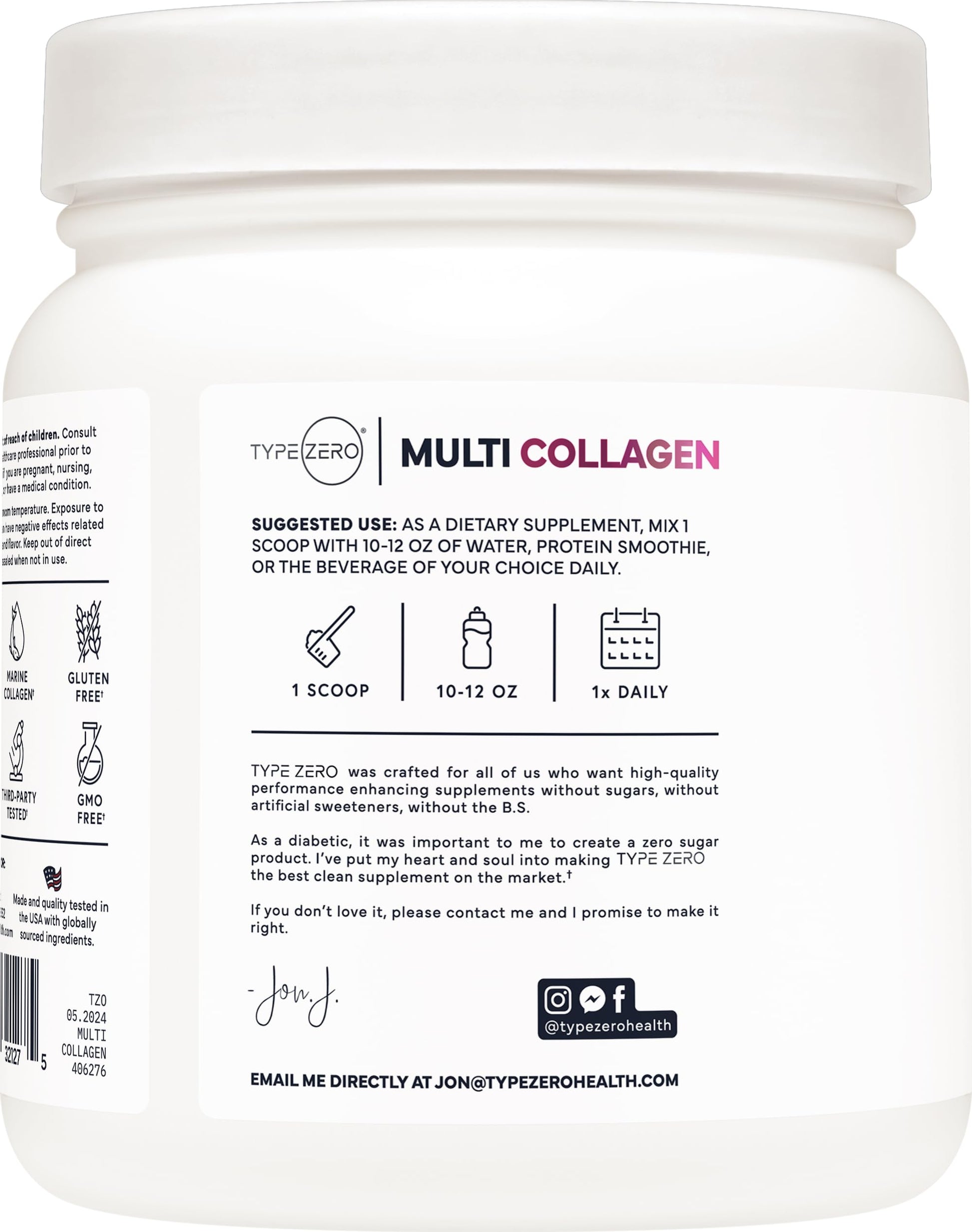 Type Zero Multi Collagen Powder 30 Servings (Unflavored) - Types I, II, III, V, & X Collagen Peptides + Hyaluronic Acid, VIT C, Biotin Type Zero uk supplements