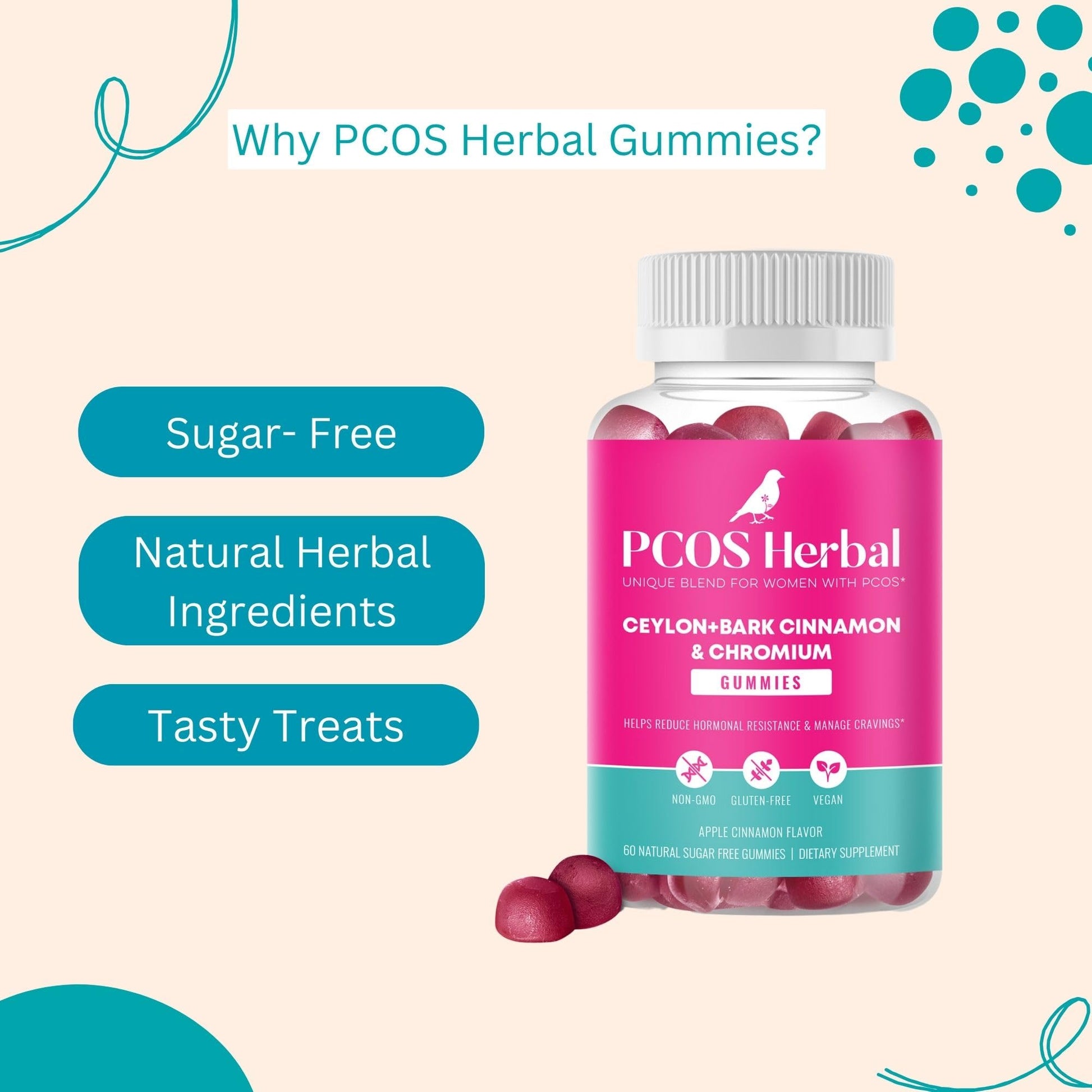 PCOS Herbal Gummies: Manage Cravings and Hormonal Balance; Cinnamon Complex PCOS Herbal Tea uk supplements