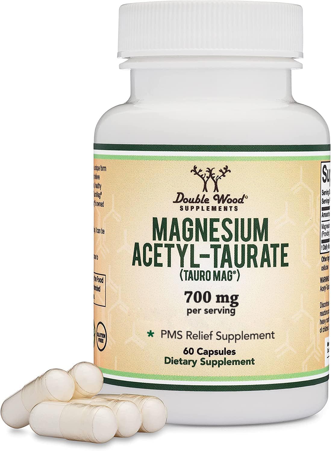 Magnesium Acetyl-Taurate (ATA MG, TauroMag) Novel and Patented Form of Magnesium for PMS and Cramp Relief (60 Capsules, 350mg) PMS Relief Magnesium Supplement by Double Wood Supplements Double Wood Supplements uk supplements