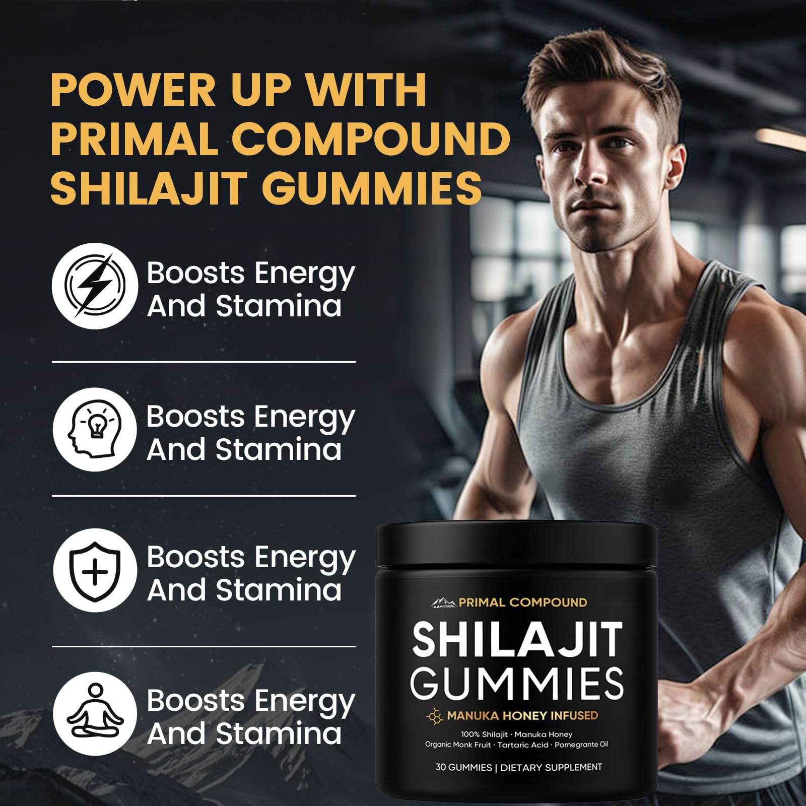 TOGOLIUN Primal Compound Shilajit Gummies for Men,with Manuka Honey, Organic Monk Fruit & Fulvic Acid, Shilajit Gummies Energy Supplements, 30 Gummies TOGOLIUN uk supplements