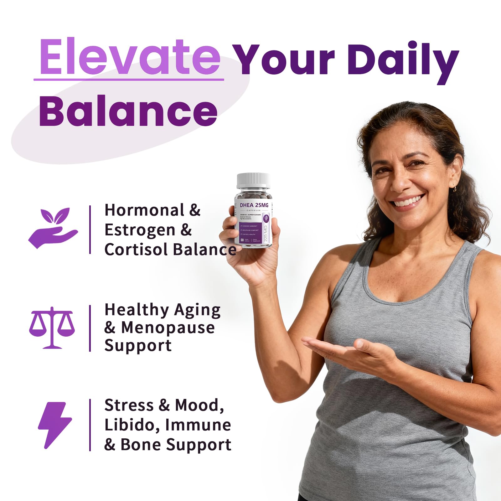 Women's DHEA 25mg Supplement with Vitamin D3 & Slippery Elm – Daily Hormone Support for Energy, Mood, Immune & Healthy Aging – Gentle Balance Formula, Vegan Capsules, 60 Count iMATCHME uk supplements