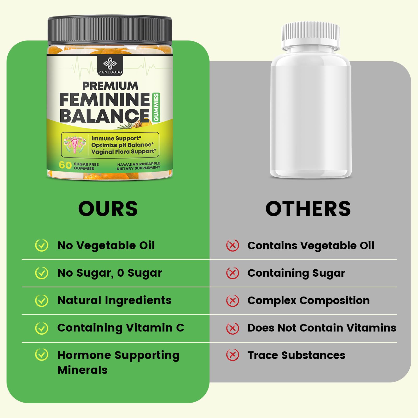 YANLUOBO Feminine Balance Probiotic Gummies - Women's Vaginal Health Support | PH Balance & Odor, Flora, Immune Support | Probiotics for Women, Vegan Pineapple Flavor, 60 Count YANLUOBO uk supplements