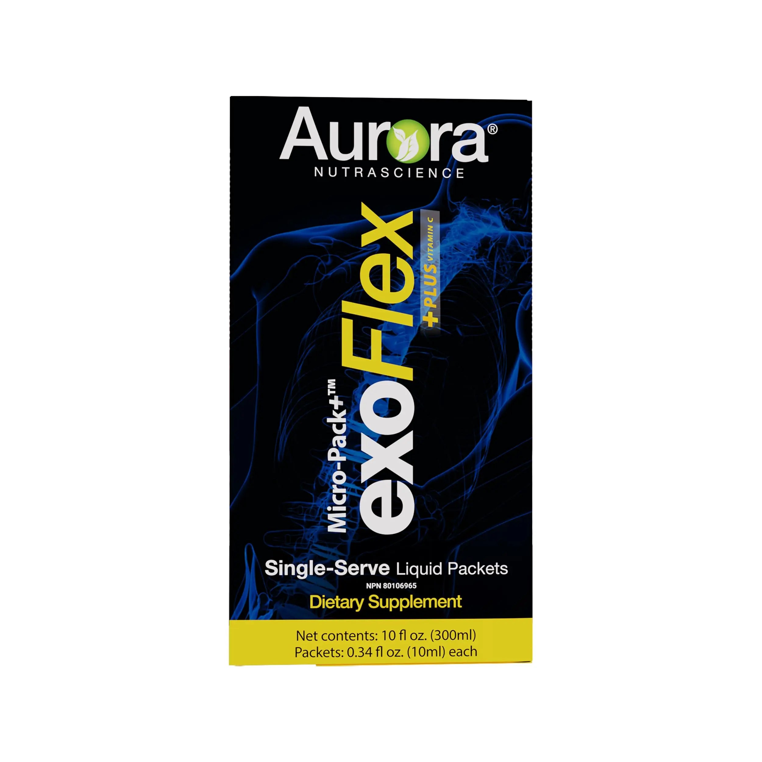 Aurora Nutrascience Micro-Pack Liposomal exoFlex+ - Liquid Vitamin C Supplement, Eggshell Membrane with BiovaFlex, Curcumin, & Boswellia, for Men & Women - 30 Single-Serve Packets Aurora Nutrascience uk supplements