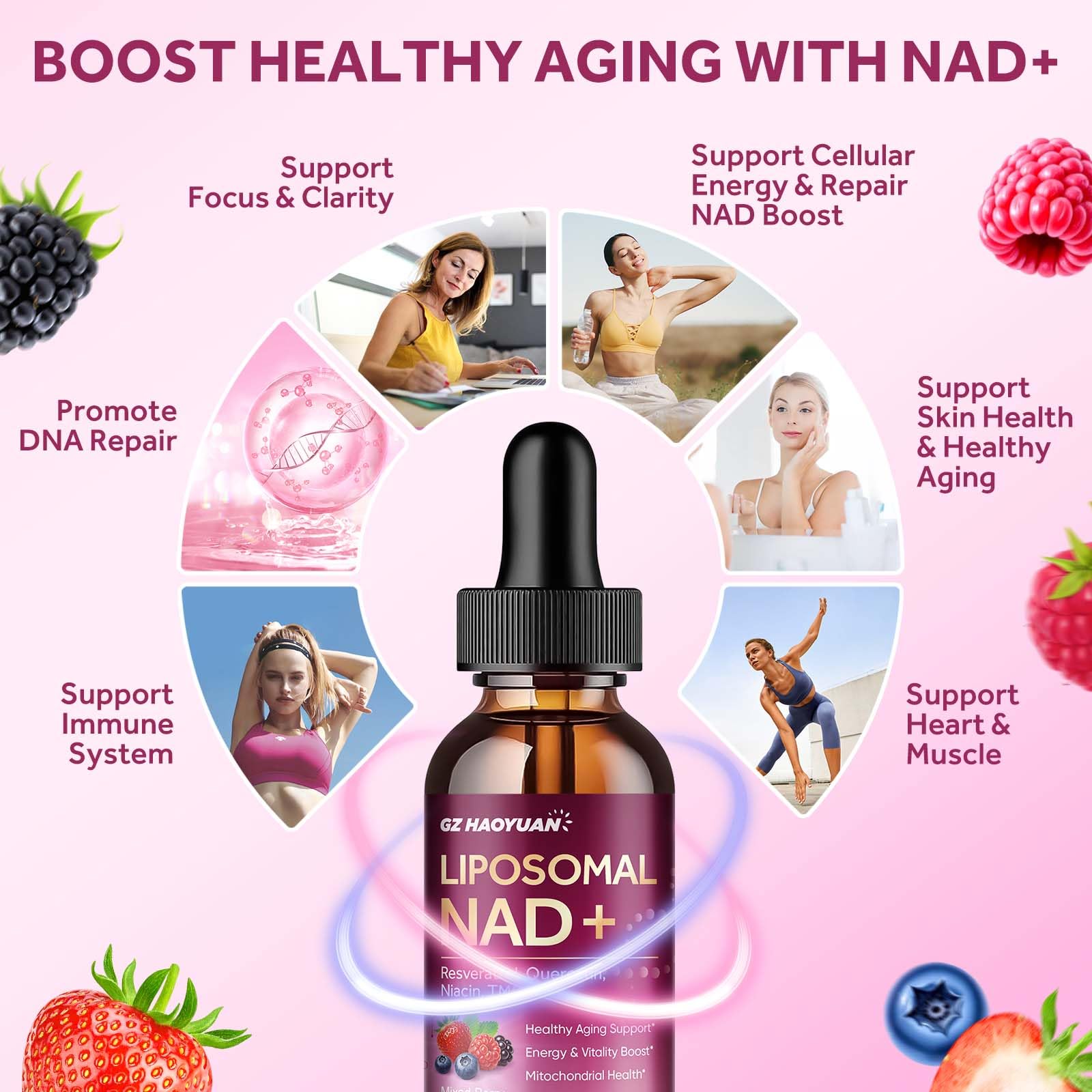Liposomal NAD Supplement - 1200mg NAD+ Liquid Drops for Women & Men with Nicotinamide, Resveratrol, Quercetin, TMG, Black Pepper Extract - Brain & Cellular Mitochondrial Health, Anti-Aging, Longevity GZ HAOYUAN uk supplements