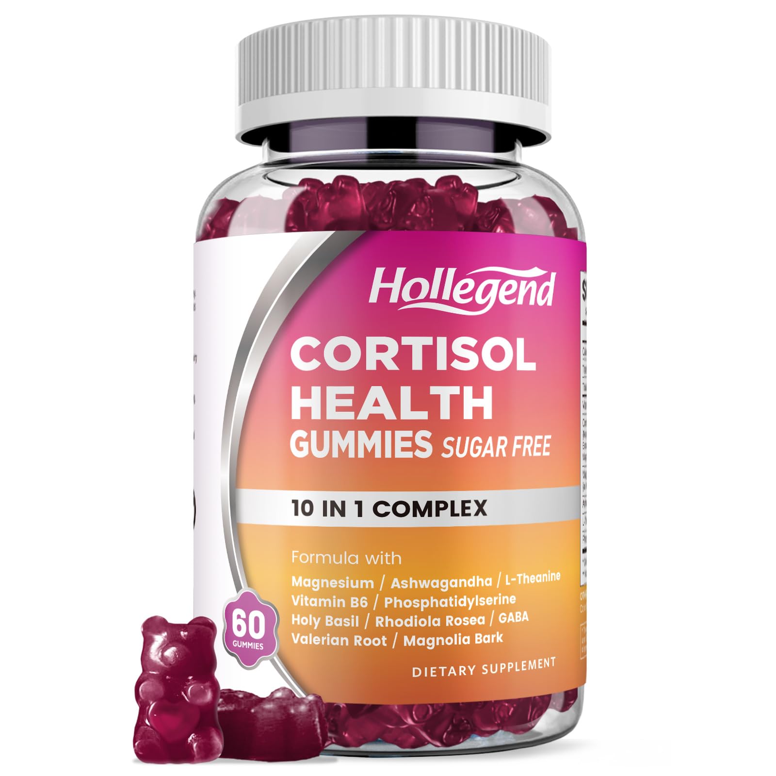 HOLLEGEND Cortisol Supplements for Women Men, Cortisol Gummies with Ashwagandha, Magnesium, L-Theanine, Phosphatidylserine, B6 for Cortisol Detox, Relaxation, Sleep, Focus, Sugar-Free, Vegan, 60 HOLLEGEND uk supplements