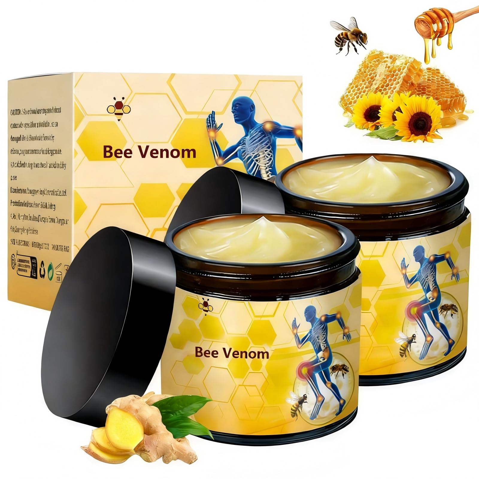 2 Pcs Bee Venom Cream, Professional Bee Venom Cream, Natural Joint Gel, for Neck,Waist,Back Hand Feet and Leg LinTsing uk supplements