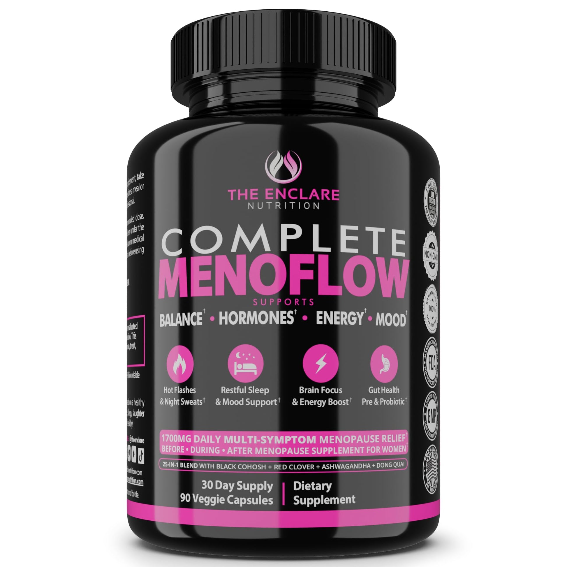 Menopause Supplement for Women – Complete MenoFlow 1700mg Daily Multi-Symptom Support, Hot Flash Relief, Hormone Balance, Mood & Energy, with Black Cohosh, Red Clover & Ashwagandha – 90 Veggie Caps THE ENCLARE NUTRITION uk supplements
