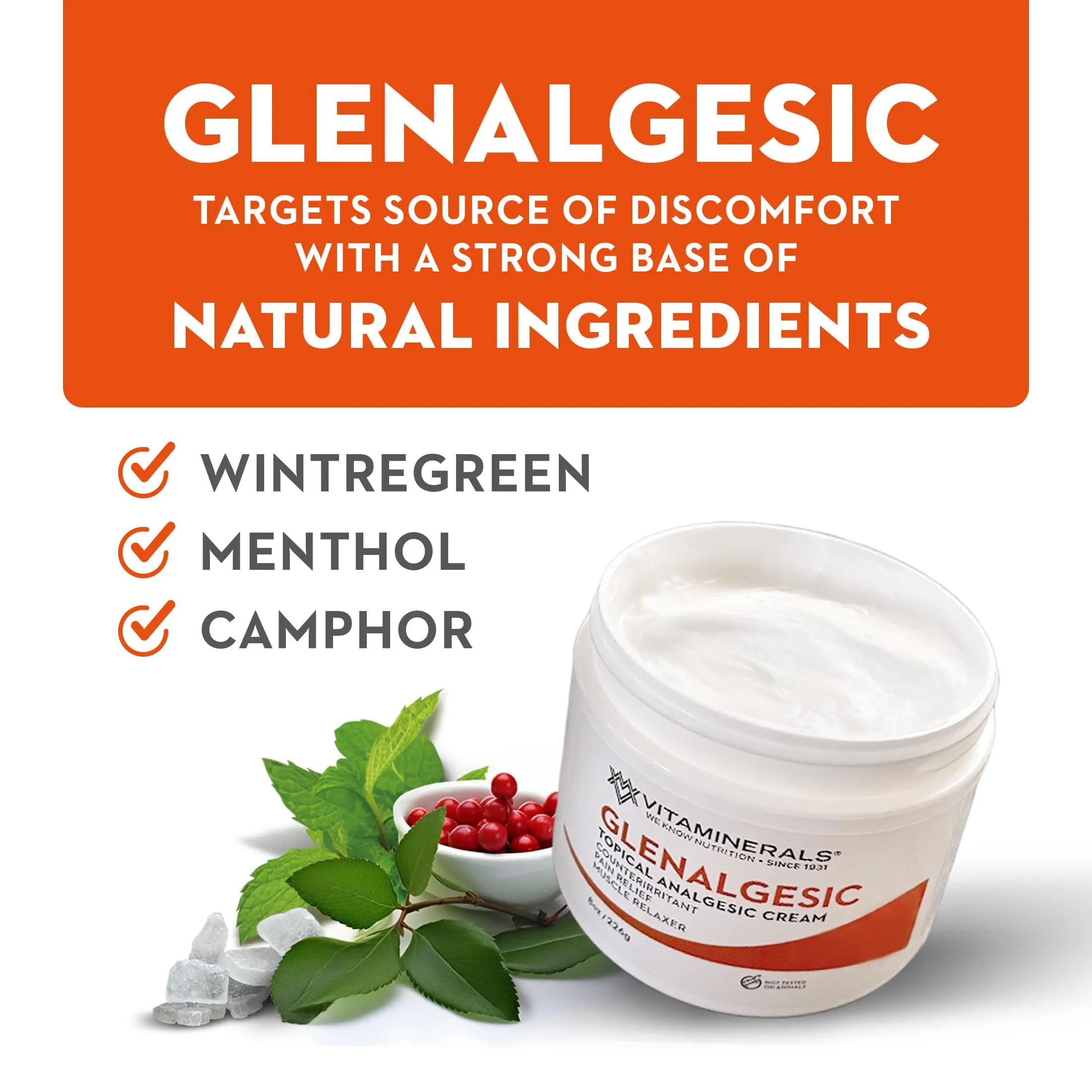 Vitaminerals 171 Glenalgesic® Pain Support Analgesic Balm, Muscle & Joint | Maximum Strength | Menthol | Camphor (8 oz) Vitaminerals uk supplements