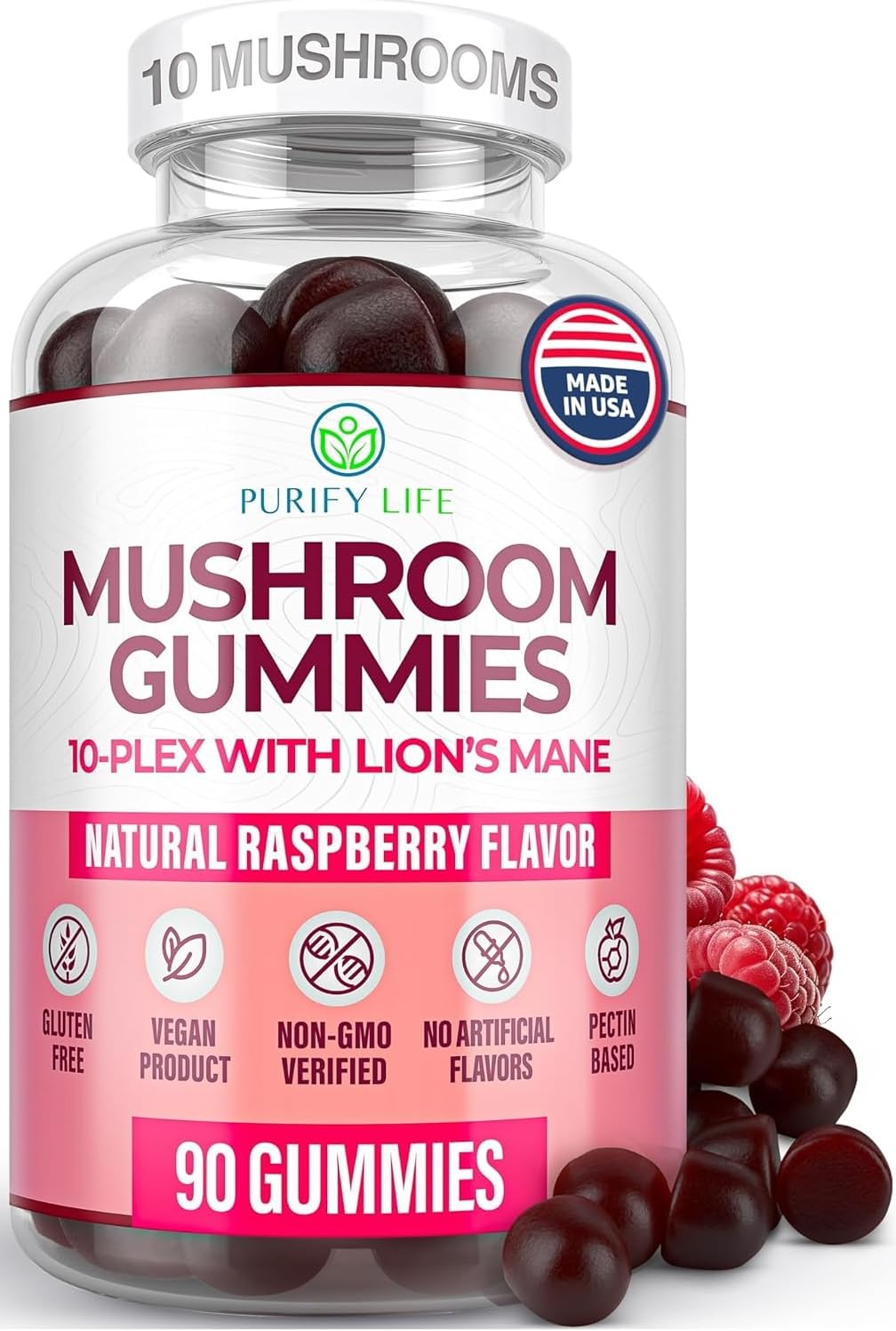 World's First Mushroom Complex Gummies with Lions Mane, Immune Support & Stress Relief, Nootropic Mushroom Supplement for Adults & Children (90 Chews 2500mg/serving) Purify Life uk supplements