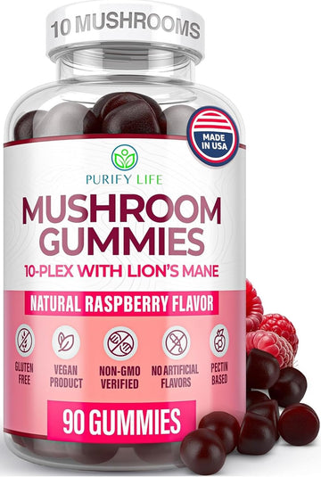 World's First Mushroom Complex Gummies with Lions Mane, Immune Support & Stress Relief, Nootropic Mushroom Supplement for Adults & Children (90 Chews 2500mg/serving) Purify Life uk supplements