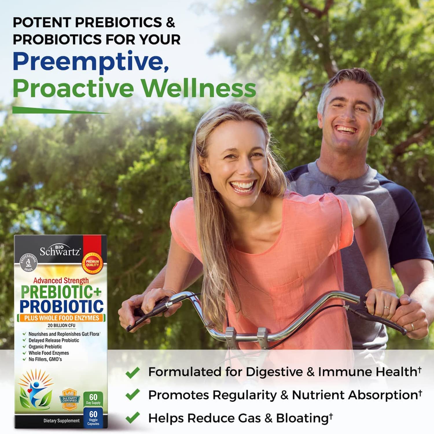 Prebiotics and Probiotic with Whole Food Enzymes for Adults Women & Men BioSchwartz uk supplements