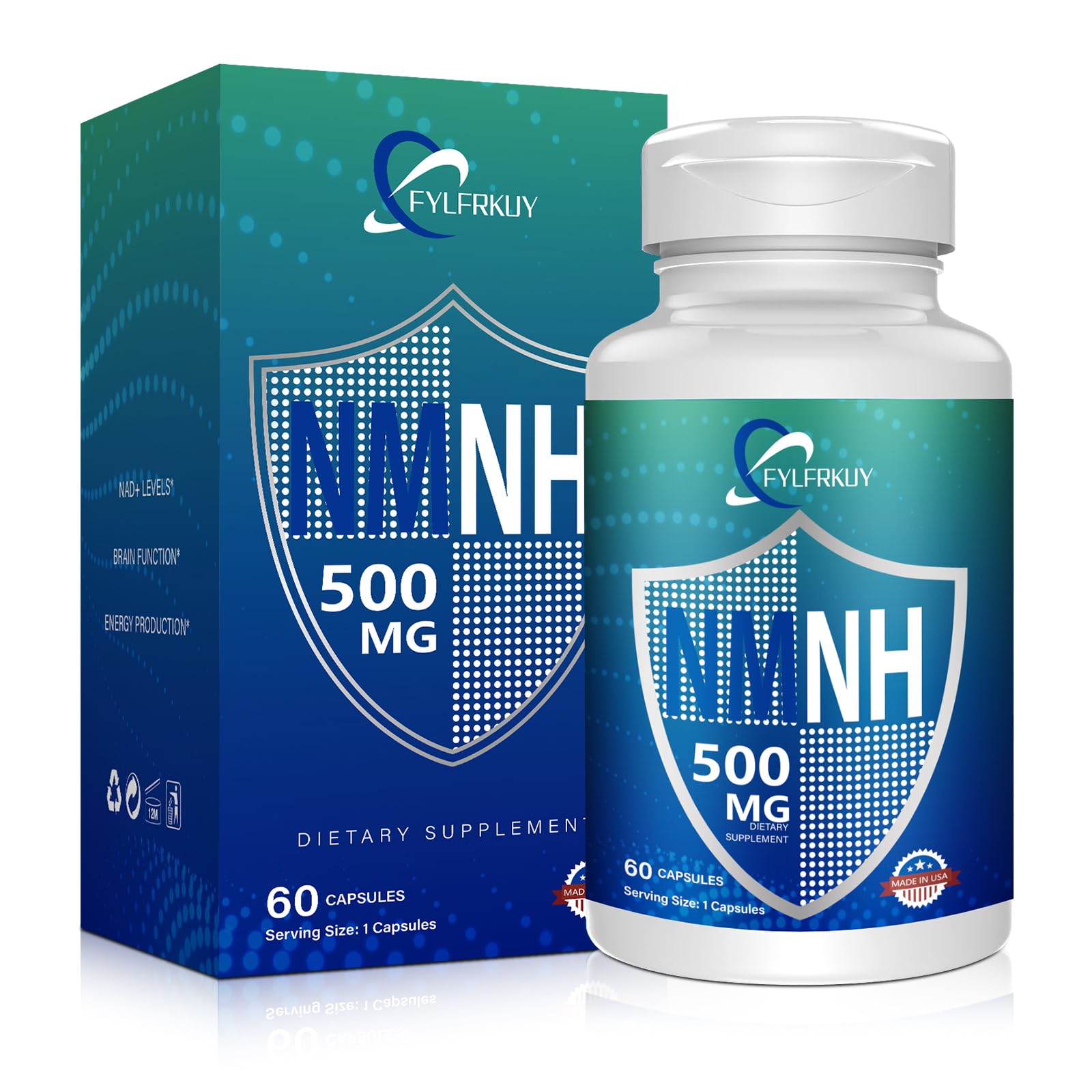 FYLFRKUY New NMNH 500mg Per Serving (Dihydronicotinamide Mononucleotide), NAD 𝐒𝐮𝐩𝐩𝐥𝐞𝐦𝐞𝐧𝐭𝐬 Pure Organic, More Effective Than NMN for Anti-Aging, Energy, Immunity, Focus - 60 Count FYLFRKUY uk supplements