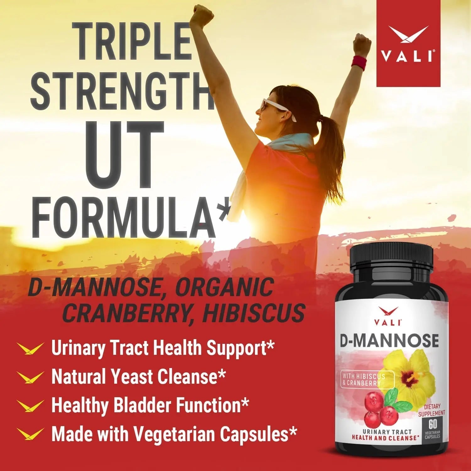 VALI D-Mannose 1000mg Urinary Tract Health Formula. Organic Cranberry Fruit Powder & Hibiscus. Healthy Bladder, Natural Cleanse, Fast Detox Flush, Herbal UT Function Support Pills. 60 Veggie Capsules VALI uk supplements