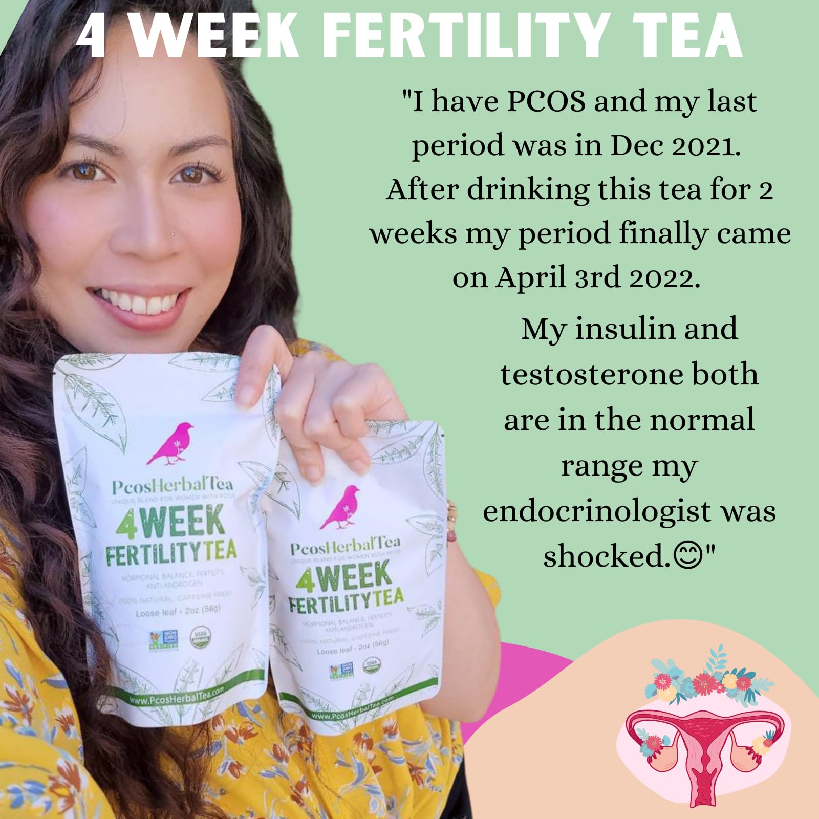 PCOS Cystem Tea with Organic Red Raspberry Leaf, Vitex, Spearmint Tea Supports Fertility PCOS Herbal Tea uk supplements