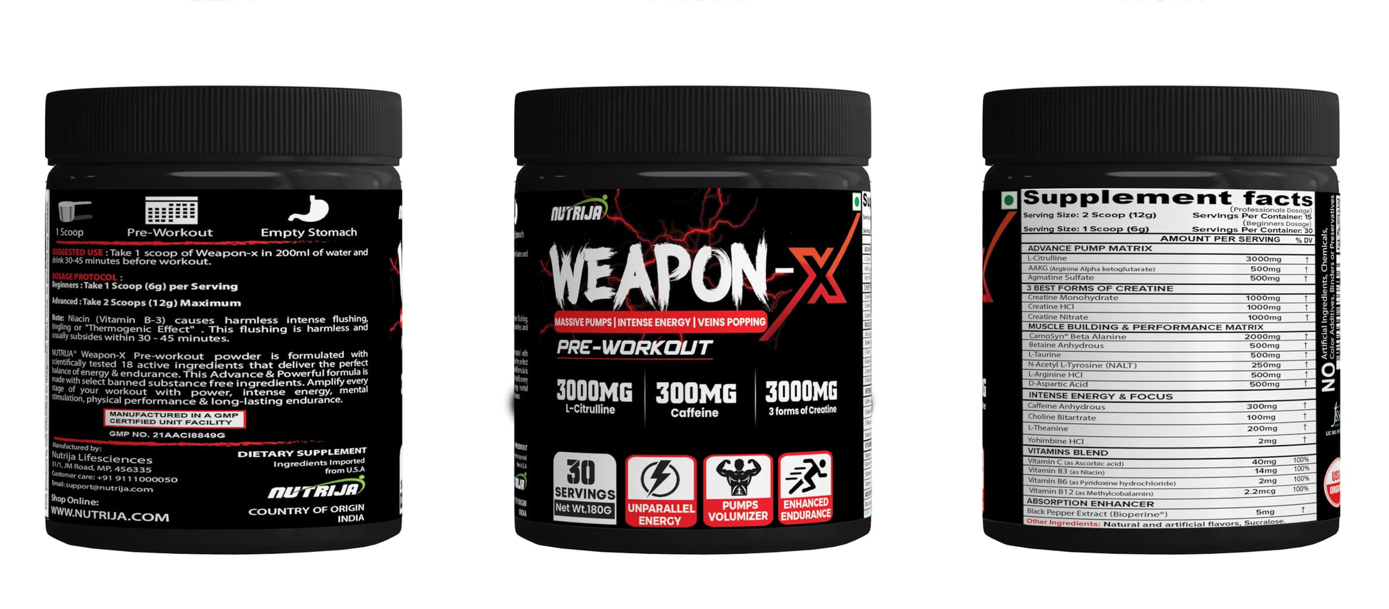NutriJa Weapon-X Pre-Workout Powder with 21 Active Ingredients - 3 Best Forms of Creatine NutriJa uk supplements